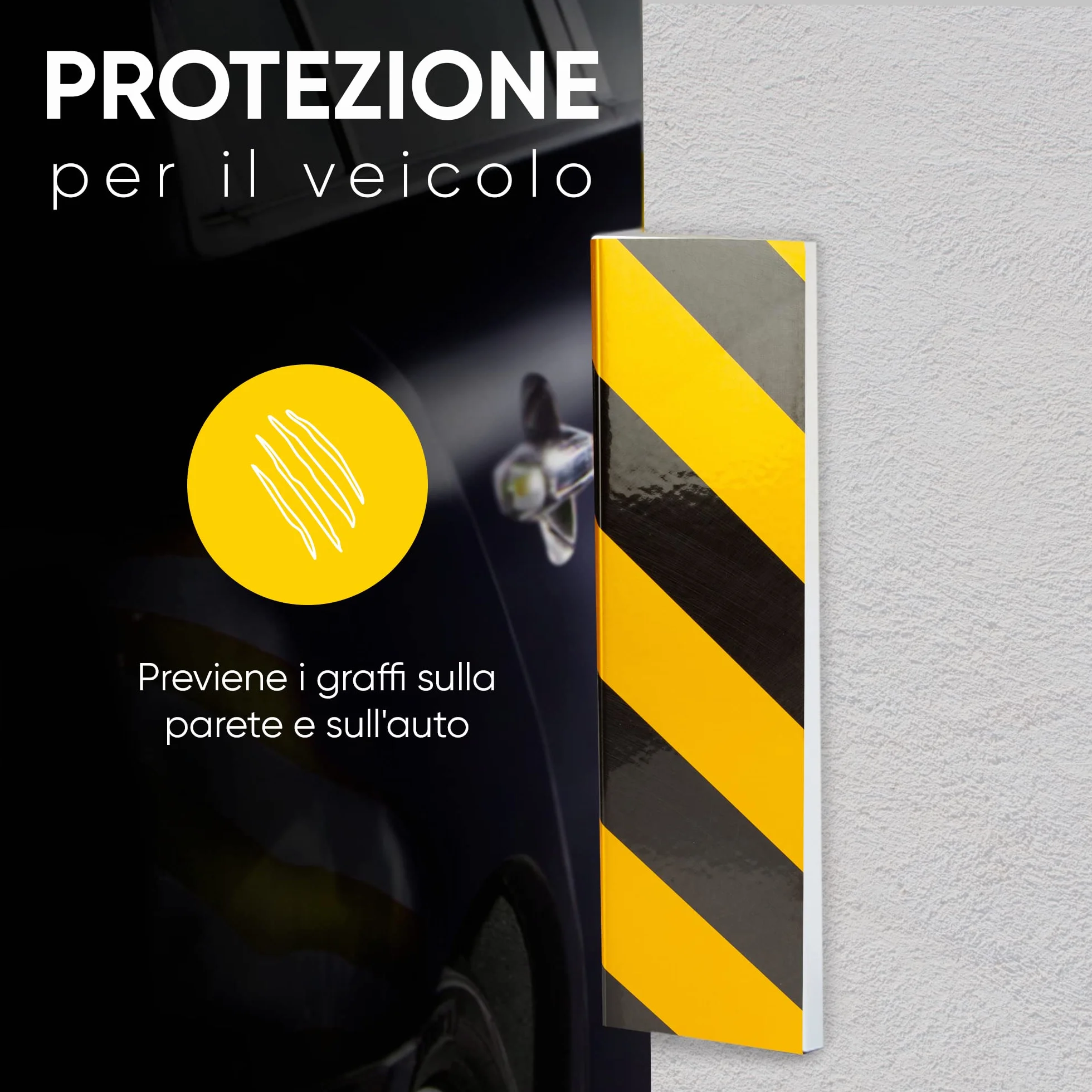 NURADA Paracolpi Garage. Protezione Portiere Auto. Pack 4. Paracolpi Portiere Auto. Paraspigoli Angolari. Angolari per Muro. Paraspigoli Gommapiuma. 40x20x2cm (Giallo riflettente)