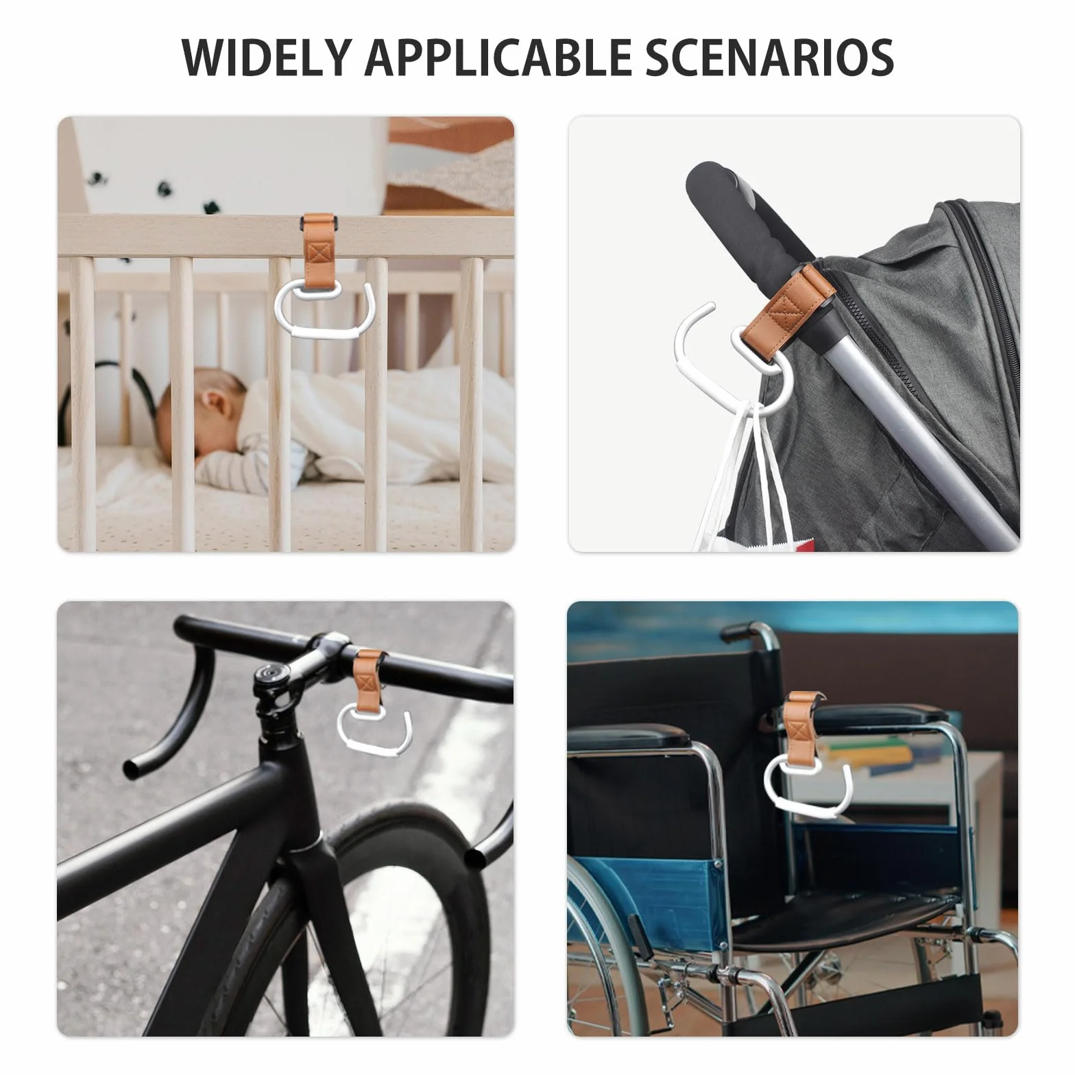 Vihir Passeggino Gancio per Borse, Grande Passeggino Gancio Universale, Accessori Passeggino, Pelle PU + Lega di Alluminio+Silicone Anti Scivolo Protettiva