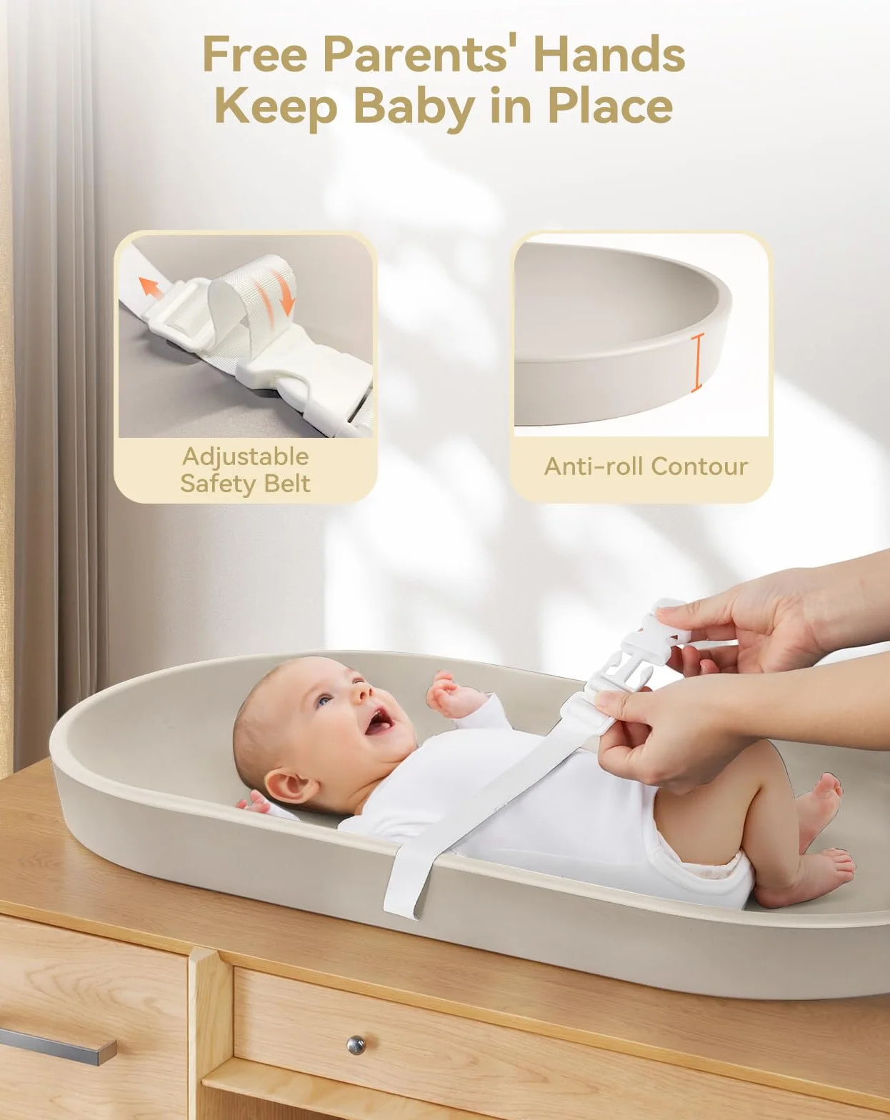 COMOMY - Fasciatoio per Bambini per Comò - Fasciatoio Cancellabile con Cintura di Sicurezza, Impermeabile, Morbido, Leggero e Portatile, Facile da Pulire per il Cambio dei Pannolini in Viaggio