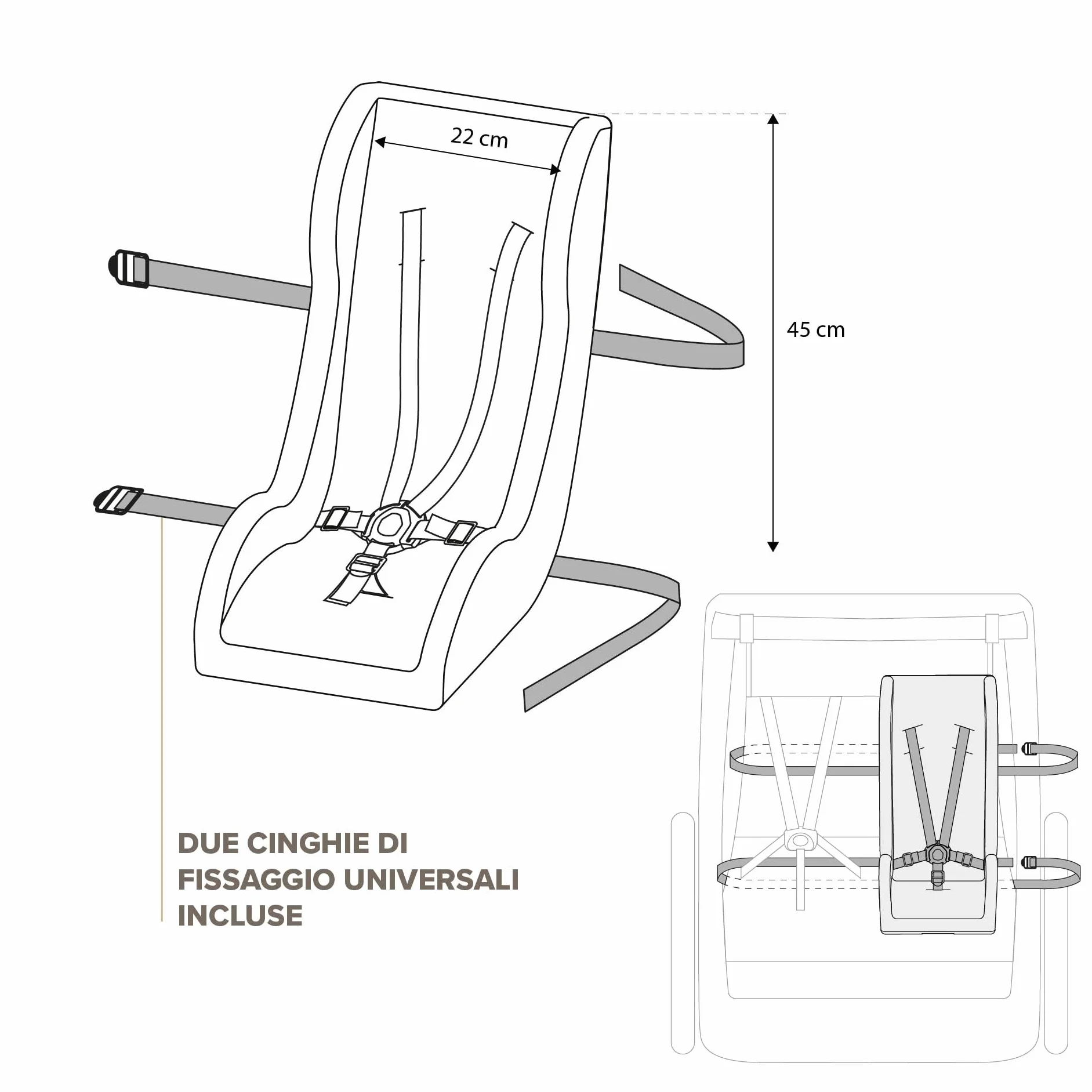 POLISPORT 8015000021 – Mini Pelican Fleece Riduttore Seduta Bebè con Cintura a 5 Punti per Rimorchio, Passeggino e Bici Cargo – Caldo, Sicuro e Compatibile per Bambini da 7 a 18 Mesi, Bianco