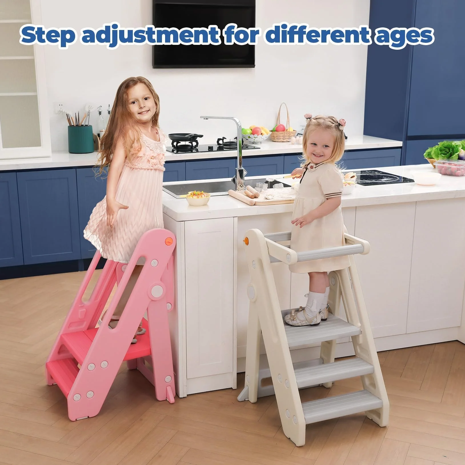 Onasti Torre di Apprendimento per Bambini, Learning Tower,Torre Montessoriana Pieghevole e Regolabile in Altezza per Bambini per Bancone Cucina Lavandino Bagno, Torretta Montessoriana (Bianco)
