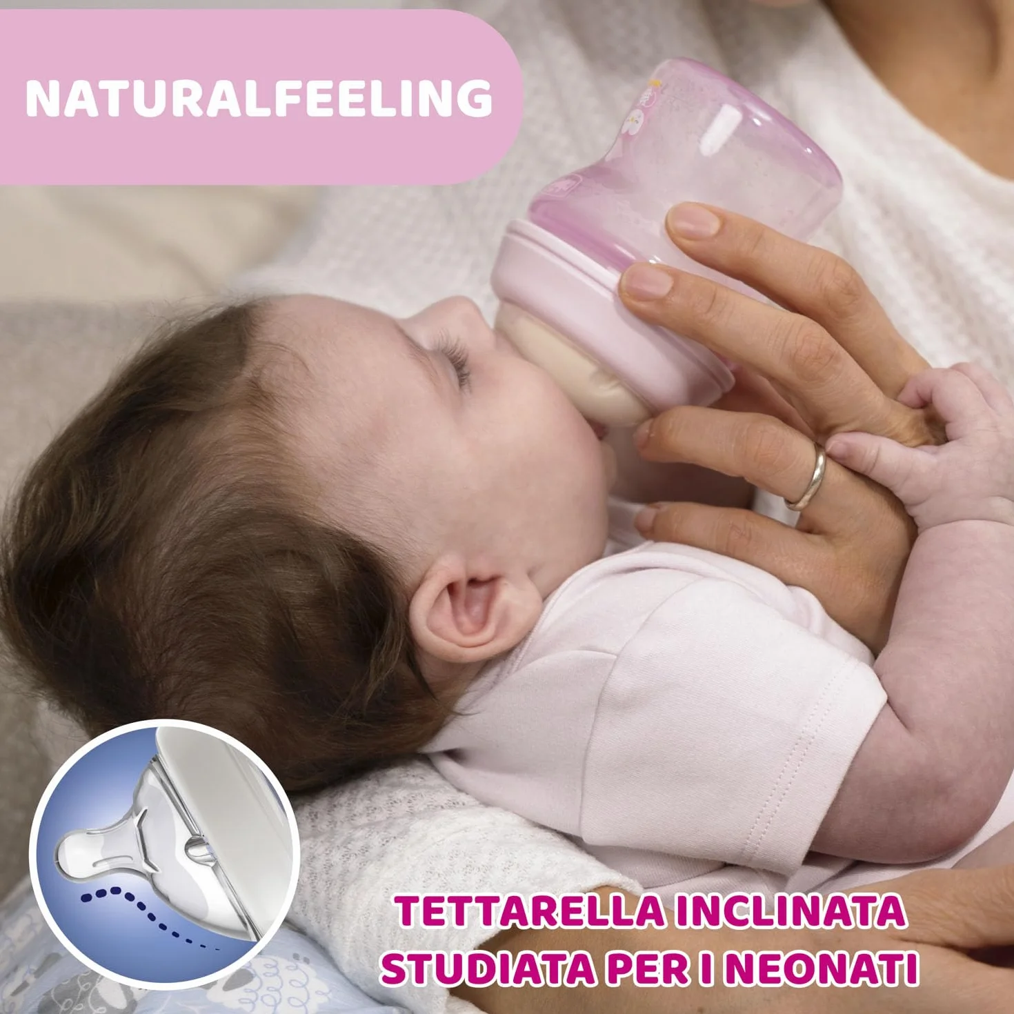 Chicco Natural Feeling Biberon Anticolica 0 Mesi + da 250 ml in vetro, Biberon con Tettarella in Silicone Morbida e Flessibile, Adatto per Allattamento Misto, flusso lento, Colore Neutro