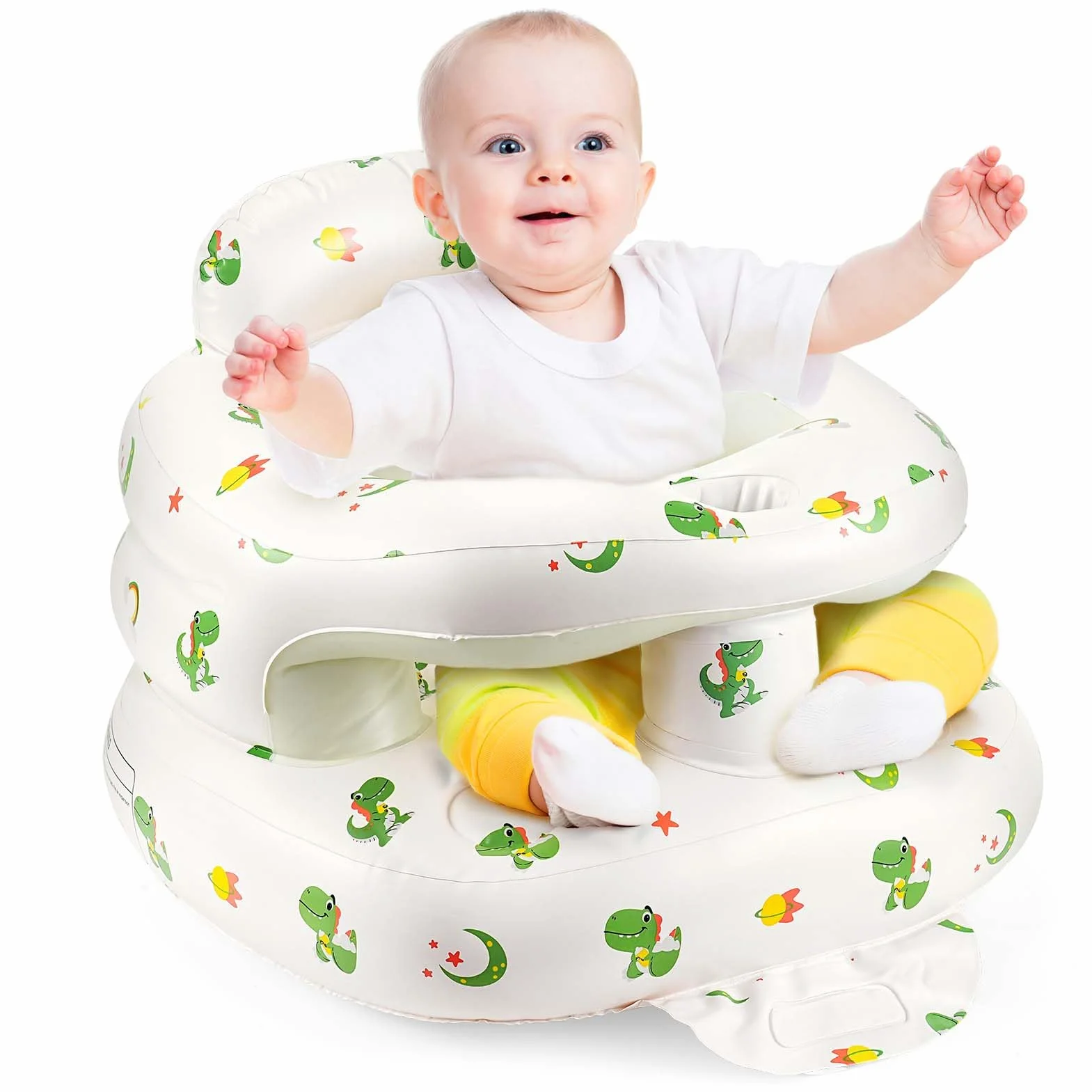 Seggiolino Gonfiabile per Bambini da 3 mesi +, Seggiolino gonfiabile con Pompa d'Aria Integrata, Sedile da Pavimento con supporto per la schiena Sedia Gonfiabile per viaggi, alimentazione, campeggio