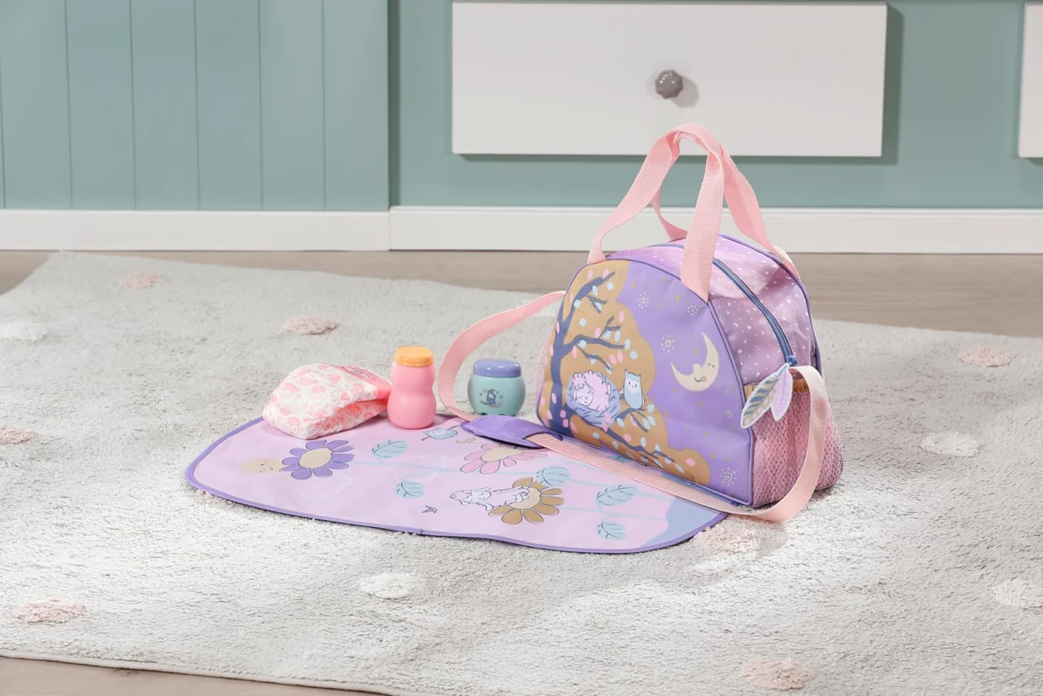 Baby Annabell Borsa fasciatoio 707432 - Borsa portaoggetti con cinghie per gli elementi essenziali 36 e 43 cm - Bambola non inclusa - Età: 3+ anni