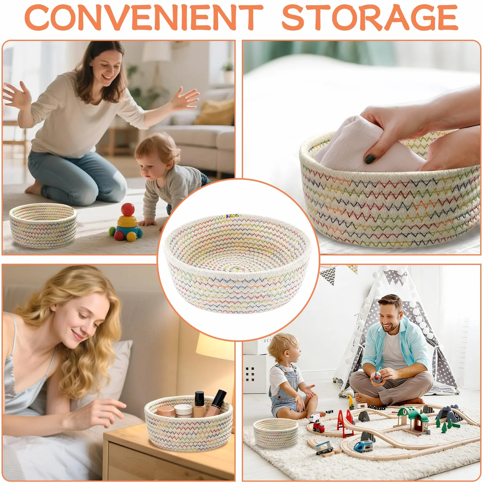 2 pezzi Cestino Portaoggetti in Corda di Cotone Intrecciata Set, Cestini in Corda di Cotone, Adatto Decorazione Stoccaggio Camere da Letto, Soggiorni Uffici (Bianco)