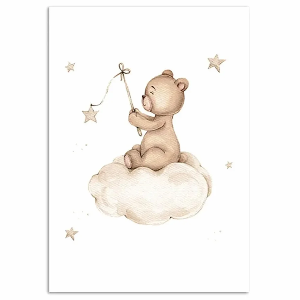3 Quadretti Cameretta Bambino Nome Orso Poster Personalizzato Neonato Beige Stampe Bimbo Quadro Decorativi da Parete Bambini Camera Ragazza Ragazzo Regalo Tela 30x 40 cm senza Cornice (BYPT12-30x40)