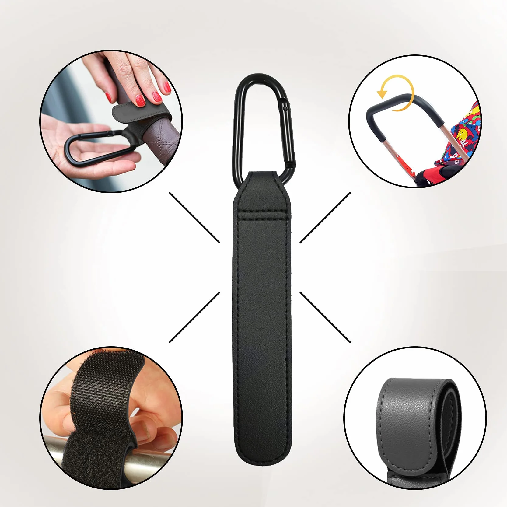 Gancio Passeggino[2 Pezzi],Ganci per Passeggino Universale Sicuri & Resistenti,Moschettoni Allumini Per Carrozzina Bici Auto Carrello Appendi Sacchetti Borsa Zaino(Nero)