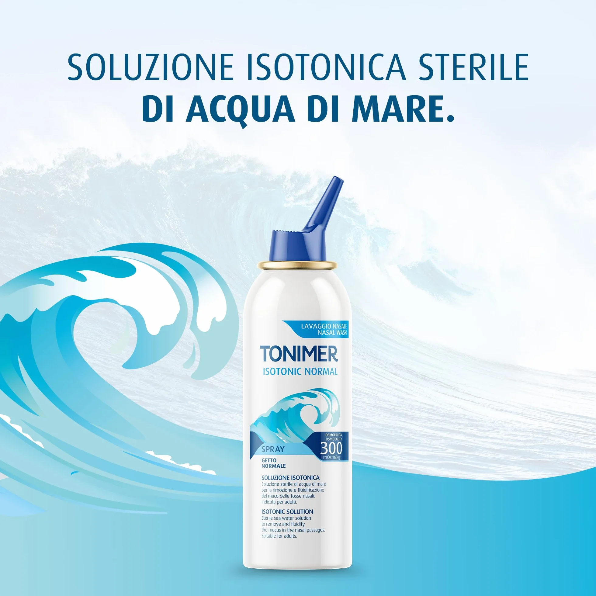 Tonimer Isotonic 300 Normal - 100 ml - Soluzione Isotonica Sterile di Acqua di Mare - Rimuove e Fluidifica il Muco - Indicata per Adulti - Senza Conservanti