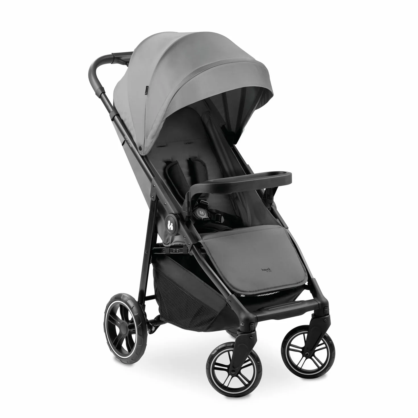 hauck Shop N Care - Passeggino leggero (solo 8,5 kg) con vassoio per snack, portabicchieri e parapioggia, compatto e pieghevole con una mano, completamente reclinabile dalla nascita fino a 22 kg,