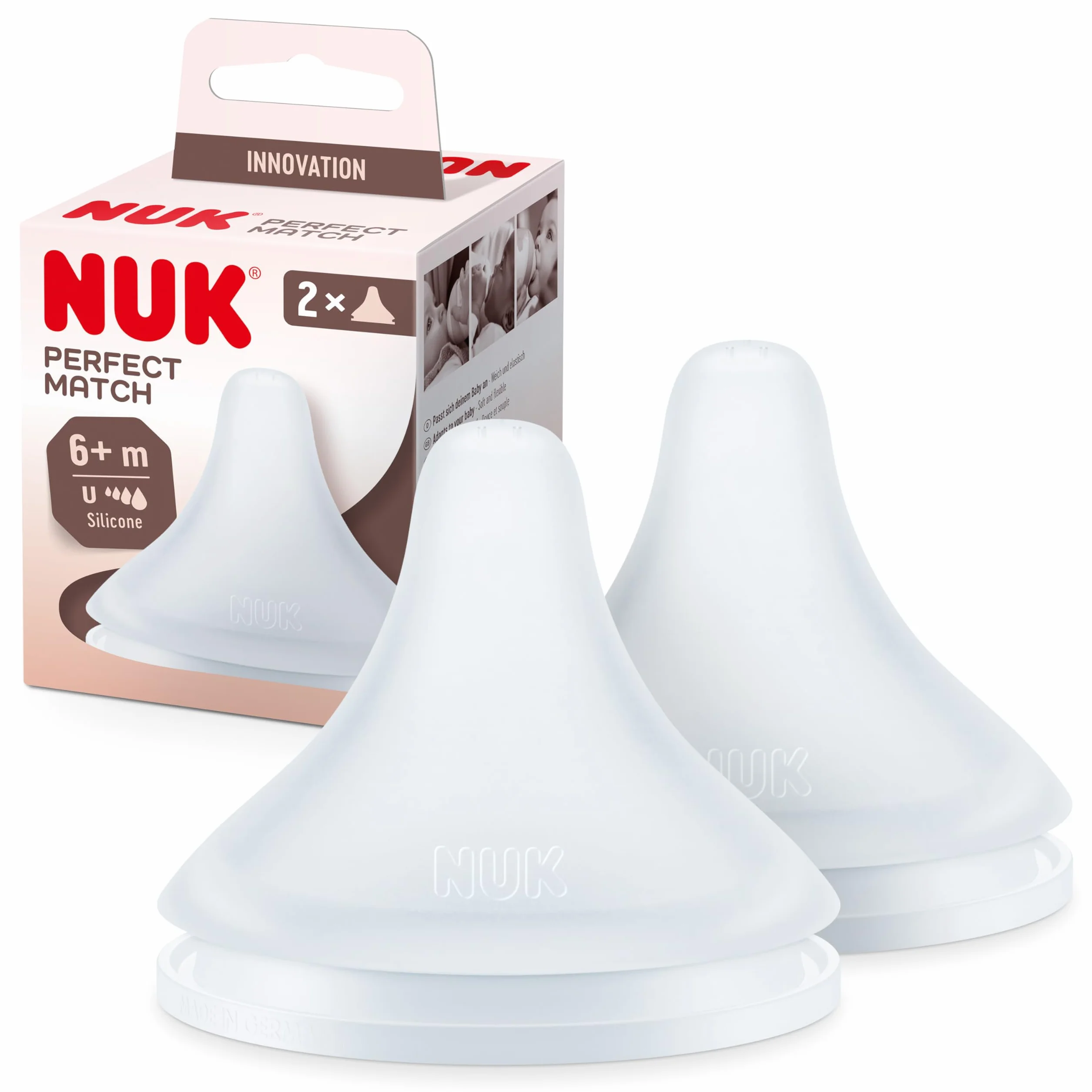 NUK Tettarelle per biberon Perfect Match | 6+ mesi | Si adatta al palato del bambino | Sfiato anti-colica | Senza BPA | Tettarella universale in silicone per biberon | 2 pezzi