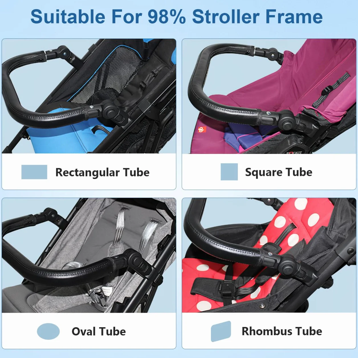 Alipis Universale Passeggino Paraurti Bar Corrimano Passeggino Maniglia Estensore Cuoio e Tubo di Ferro Baby Buggy Accessorio Adatto Oltre 98 Passeggini 15.4X13.6X2 Pollici