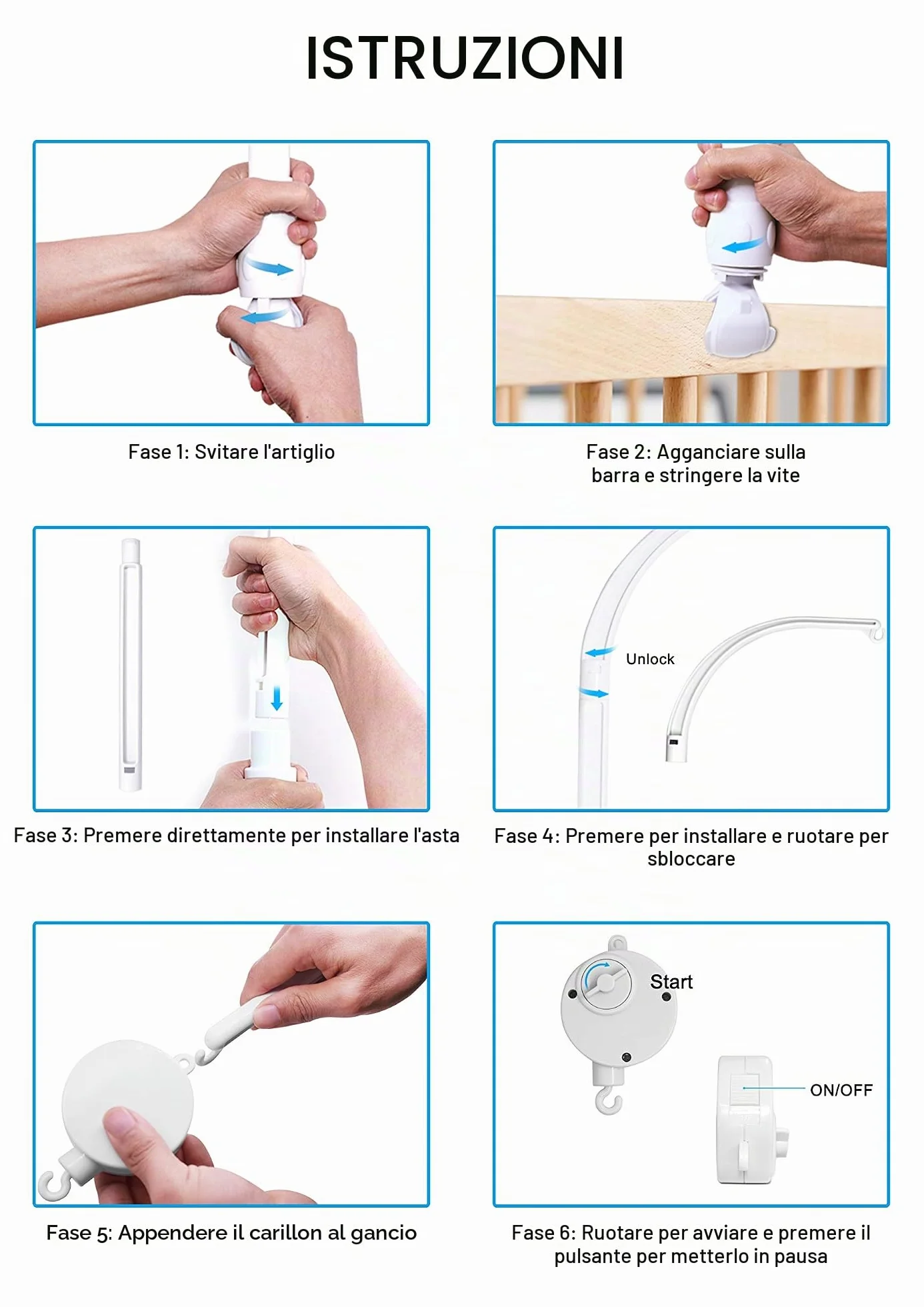 Afunta - Supporto per appendere alla culla una giostrina, con carillon, lungo 58 cm, regolabile, per decorazione giocattolo fai da te, set di dadi a vite