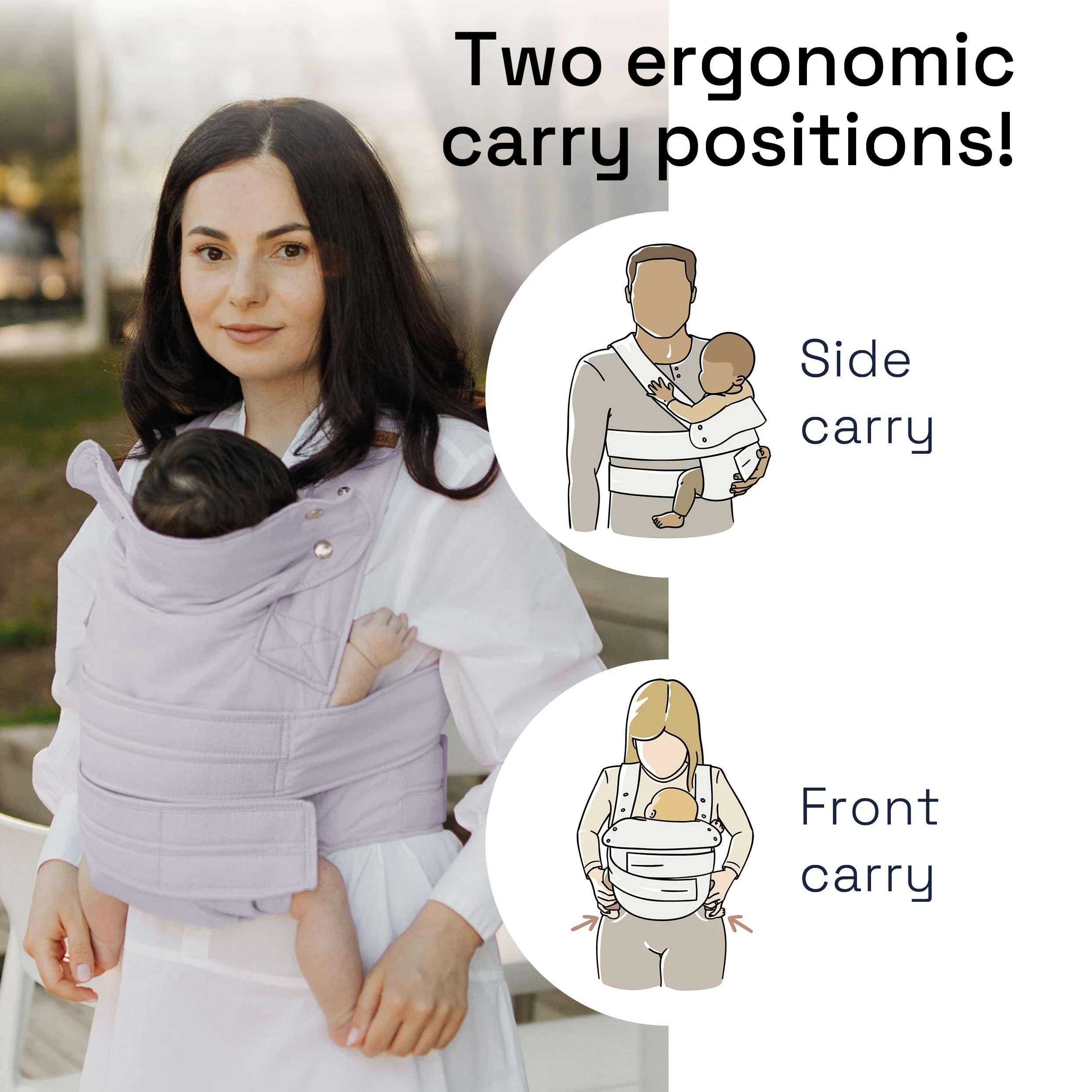 Manduca Marsupi Breeze - marsupio leggero per neonati a partire da 3,5 kg e bambini fino a 15 kg - marsupio compatto con robusto sistema in velcro, taglia L, lilla