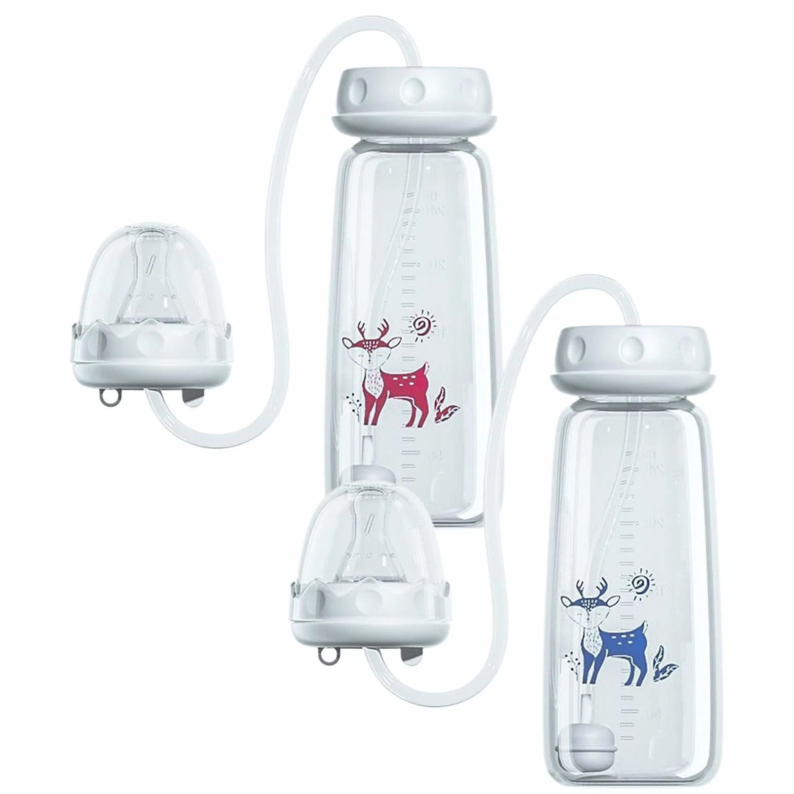 Biberon anti-colica a mani libere | 2PC Biberons in silicone 300ml | Biberon regolabile a flusso rapido con cannuccia e tettarella | Biberons 3 in 1 a collo largo e a prova perdite per bambini