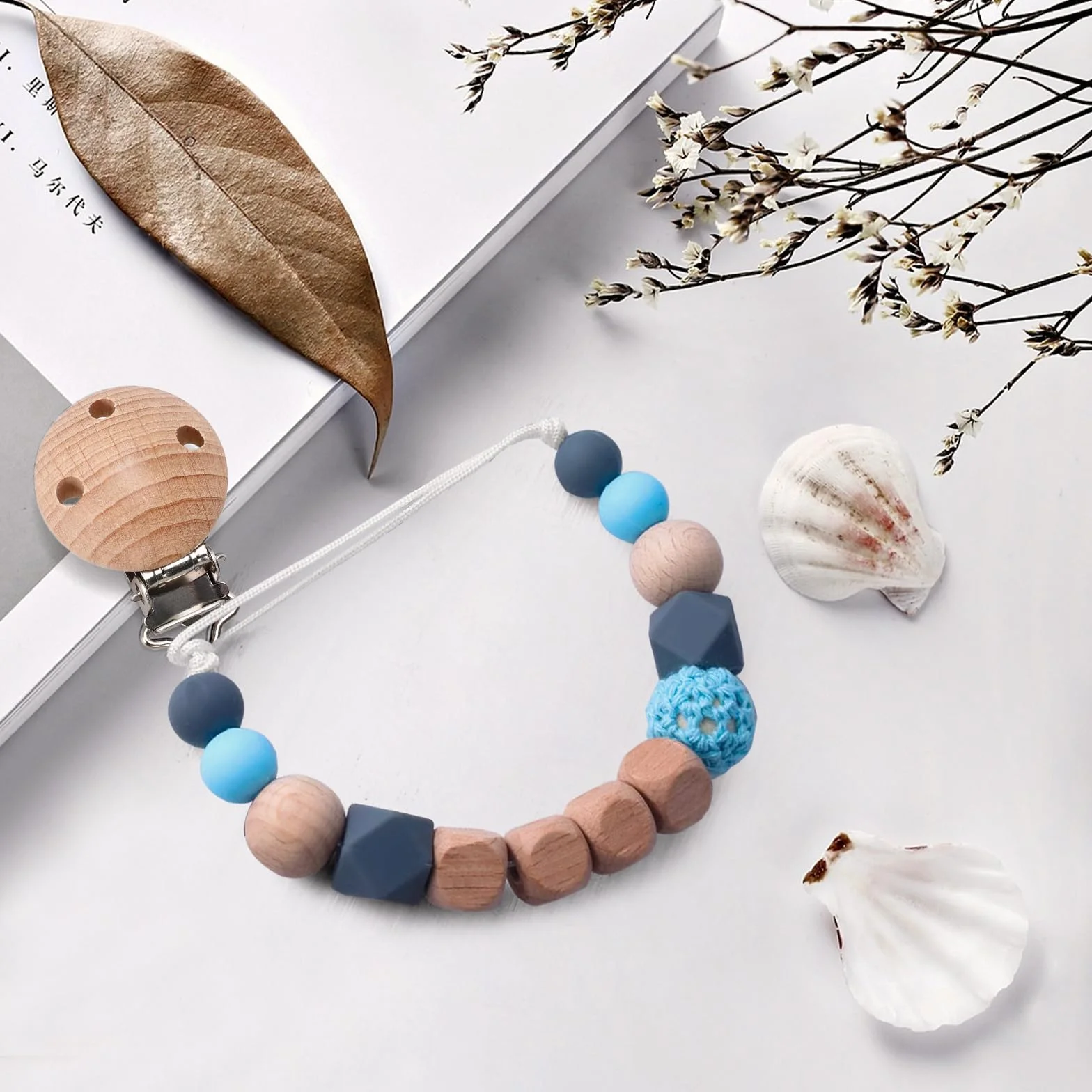 Kigniote 12 pezzi ciuccio clip di legno, bambino ciuccio catena clip ciuccio clip impedisce cadere o perdere il ciuccio ciuccio catena accessori per il fai da te ciuccio catena Crafting