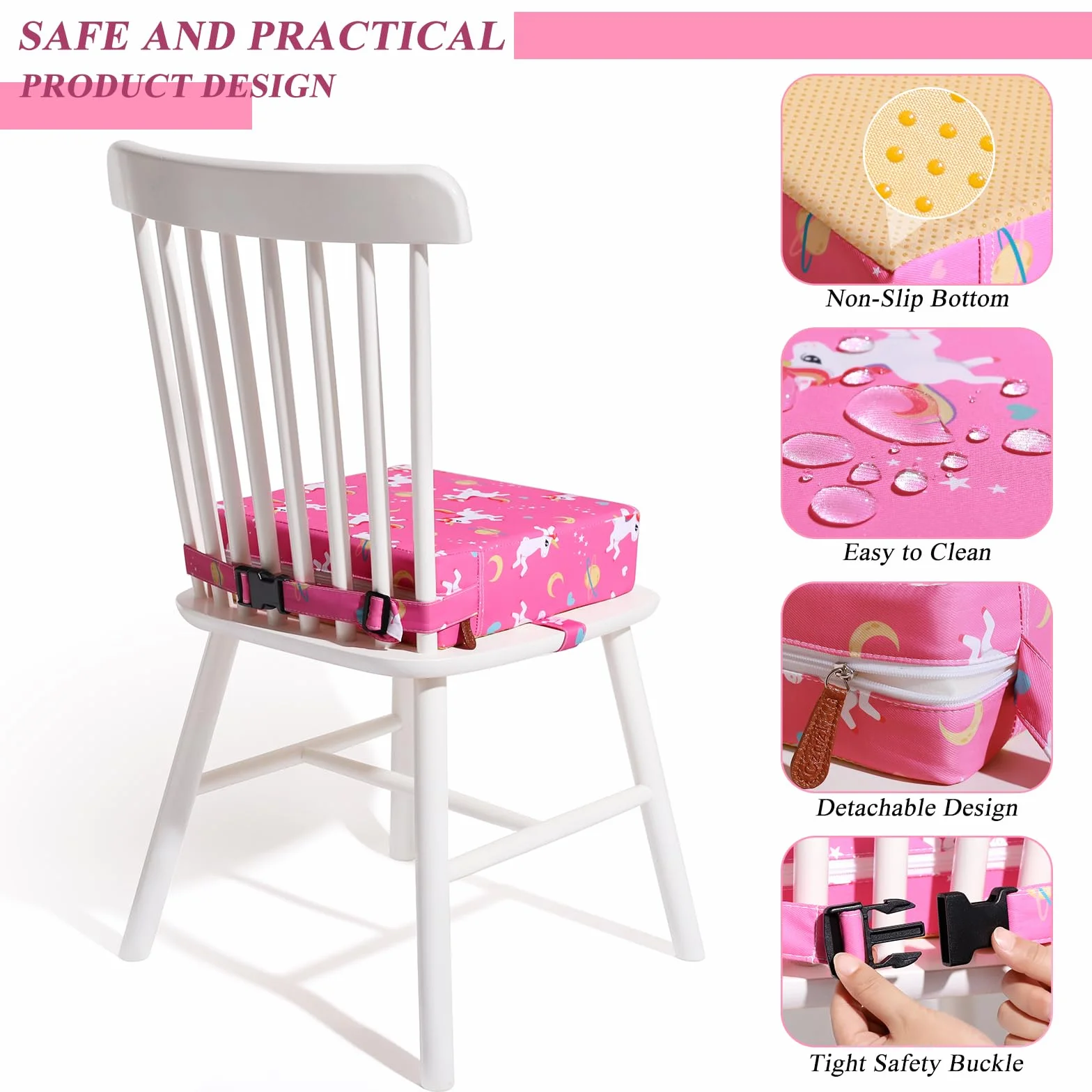 Rialzo Sedia Bambini Lavabile Rimovibile Portatile Cartone Animato Rialzo Sedia Bambini da Tavolo 2 Regolabile Cinghiette Antiscivolo Alzasedia Bambini Portatile per Usare Casa Viaggio(Rosa)