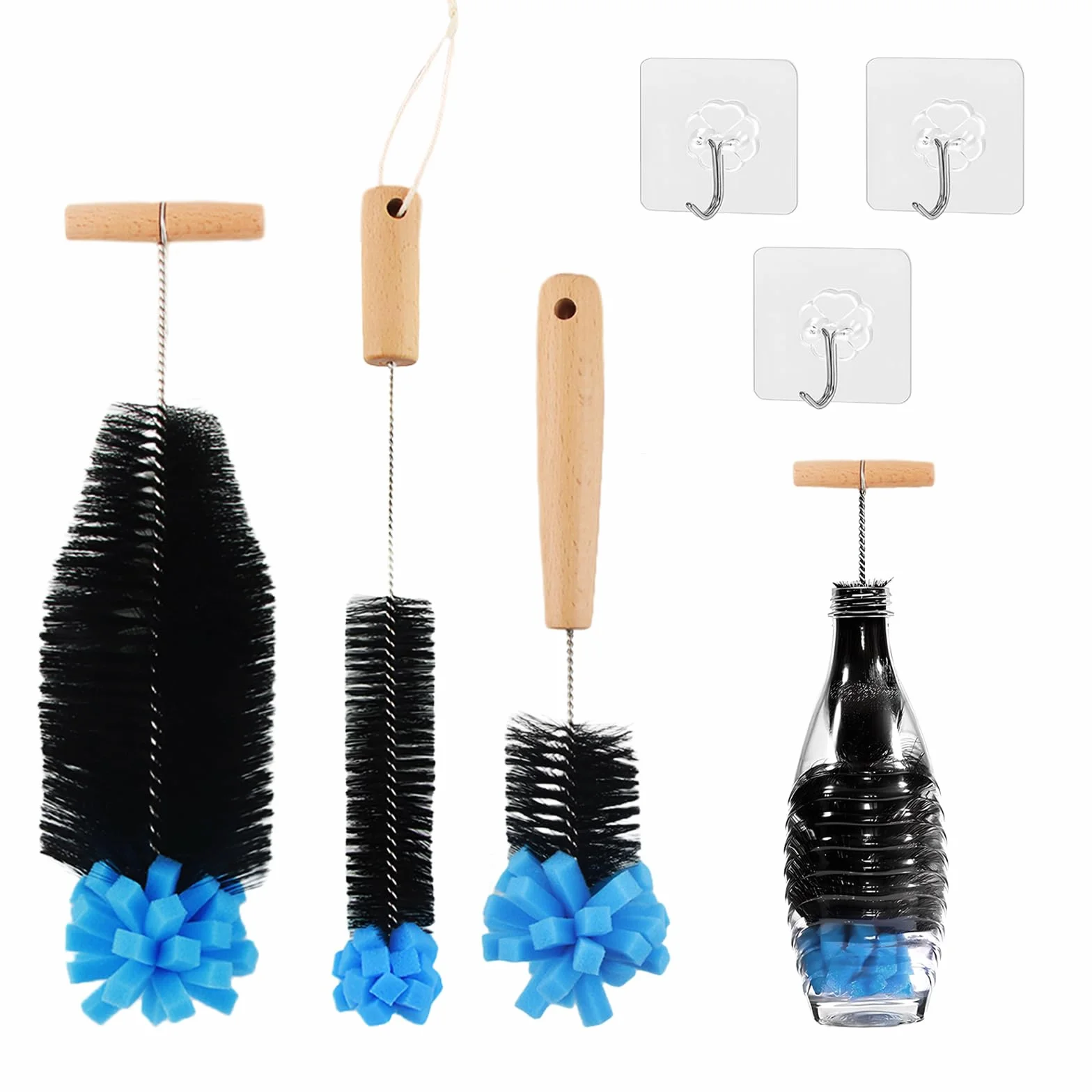 3 pcs Spazzole per Bottiglie, 35cm Spazzola per Lavare le Bottiglie di Vetro, dellyy Spazzola per Bottiglie Borracce, Spazzola per Bottiglie d'Acqua per Bottiglie di Vetro e Plastica