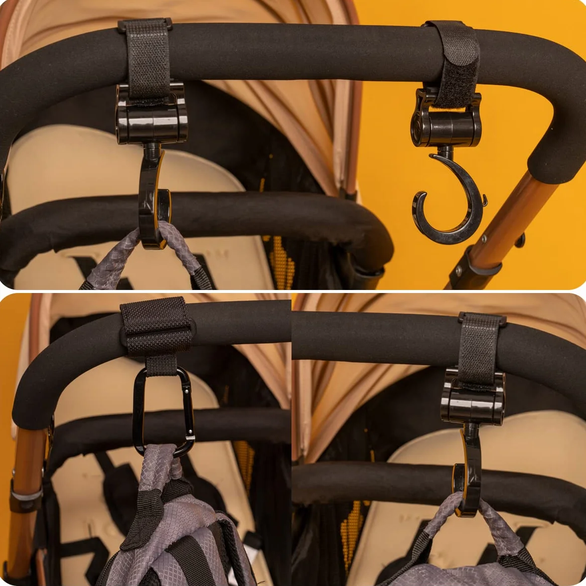 4 Pezzi Ganci Passeggino Universali Macla - Ganci per Passeggino Porta Borse in Alluminio - Portaoggetti Passeggino con Chiusura Regolabile in Velcro - Design Elegante e Cuciture Extra Forti