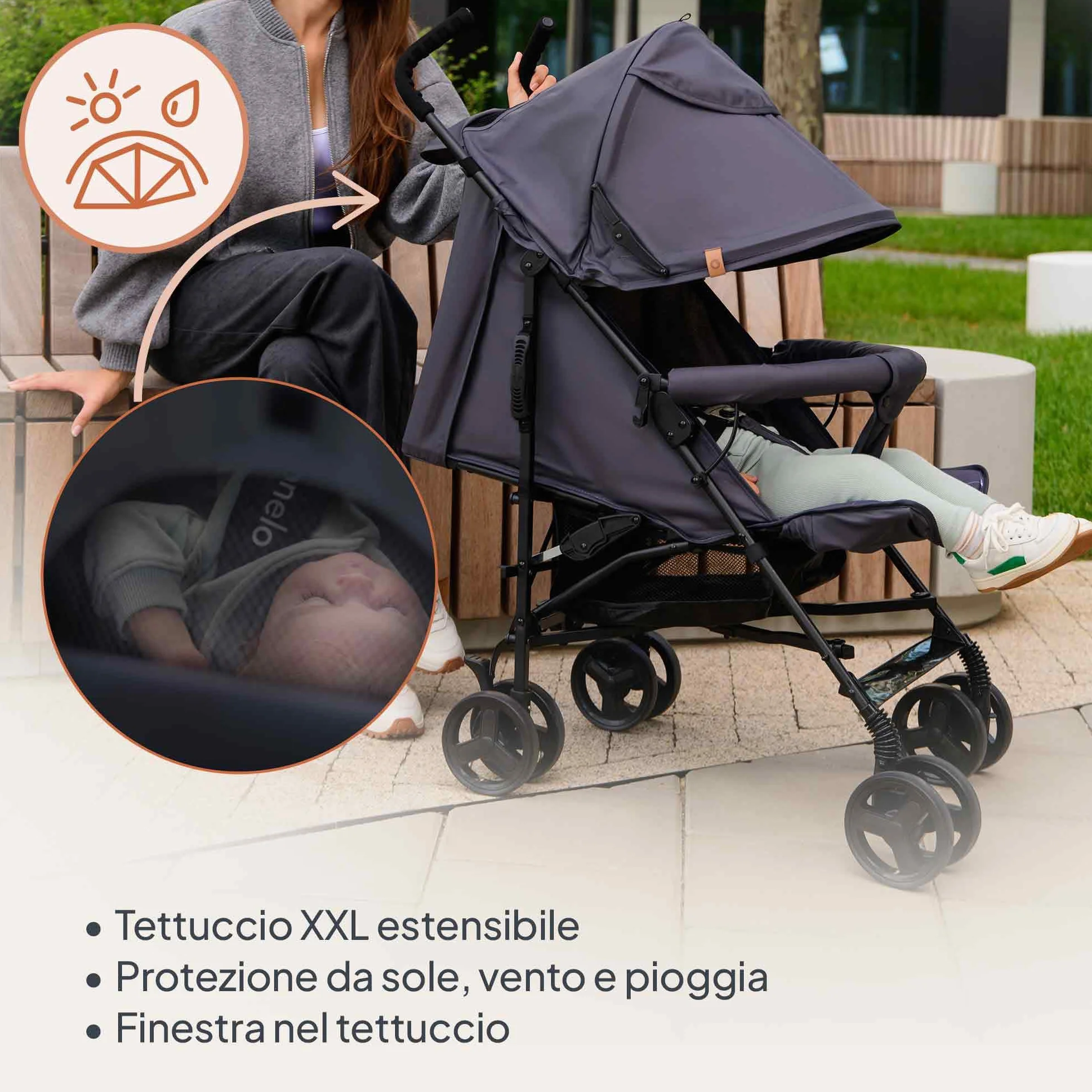 LIONELO ELIA Passeggino Leggero Pieghevole e Compatto da Viaggio per Bambini, Schienale Reclinabile Sdraiato, Cinture a 5 Punti, Cappottina UV e Grande Cestino Portaoggetti, 6-36 Mesi fino a 15 kg