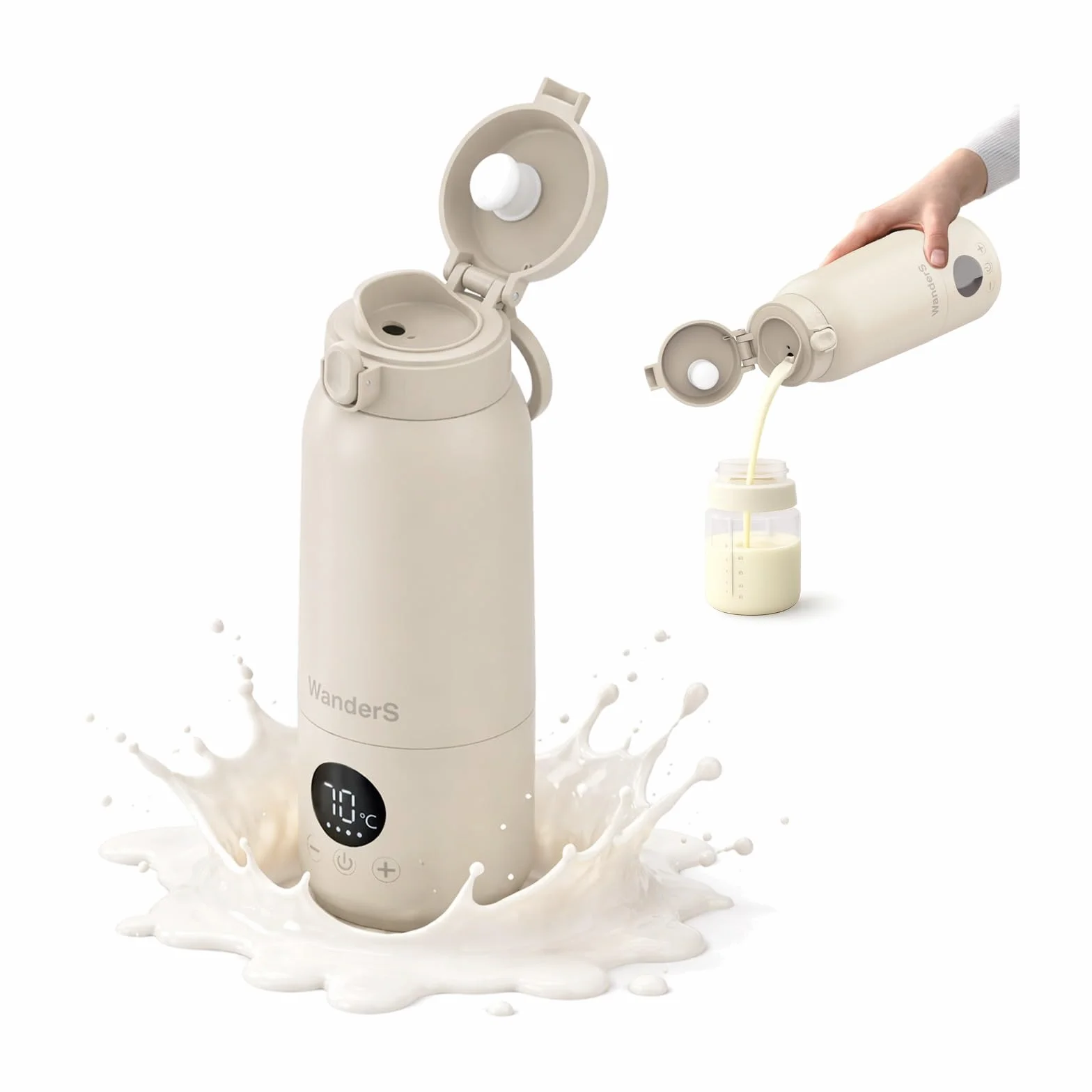 Scaldabiberon Portatile di WanderS – 500ML Scaldabiberon da Viaggio - Controllo della Temperatura, Sterilizzazione, Acciaio Inossidabile 316L, Ricarica USB-C, Impermeabile IPX6 e Blocco di Sicurezza