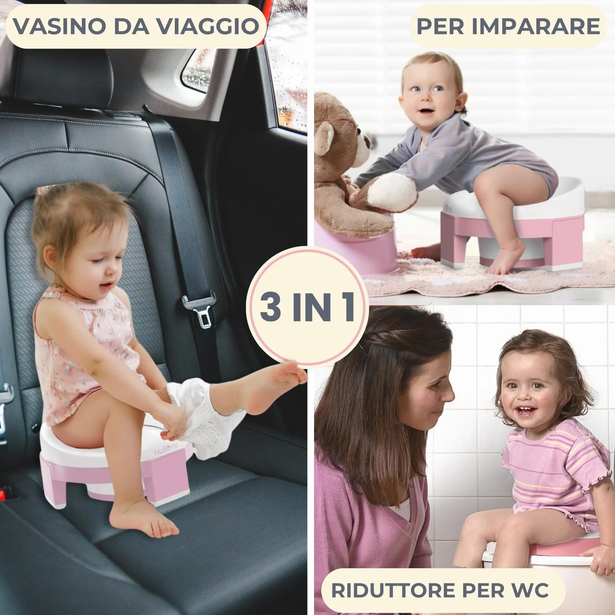 HuBorns - Vasino Portatile per Bambini da Viaggio, 10 Sacchetti Inclusi, Vasino da Viaggio per Bambini Comodo e Sicuro, WC Portatile bambini Facile da Trasportare e da Usare come Riduttore WC Bambini