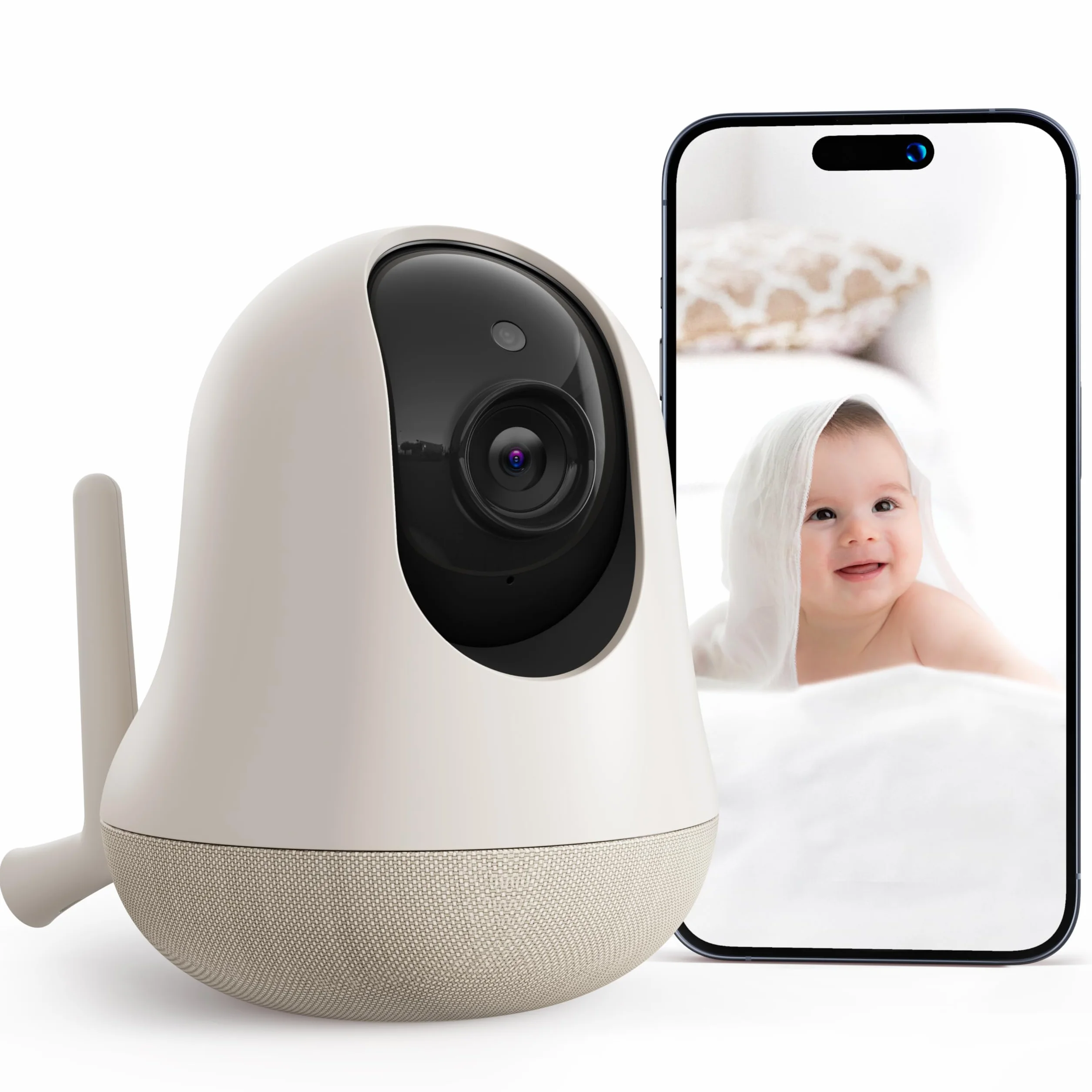 nooie 2K Baby Monitor Video e Audio, 5GHz Telecamera Bambini, Visione notturna, Audio Bidirezionale, Riconoscimento dei Pianti/Suoni e Temperatura, Tracciamento AI del Movimento, Funziona con Alexa