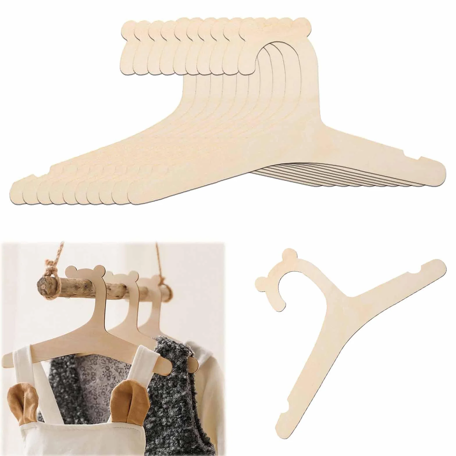 10 Pezzo Appendiabiti per Bambini, Grucce Appendiabiti in Legno per Vestiti da Bambino, Appendini Impilabili, per Unisex Bambino Neonati