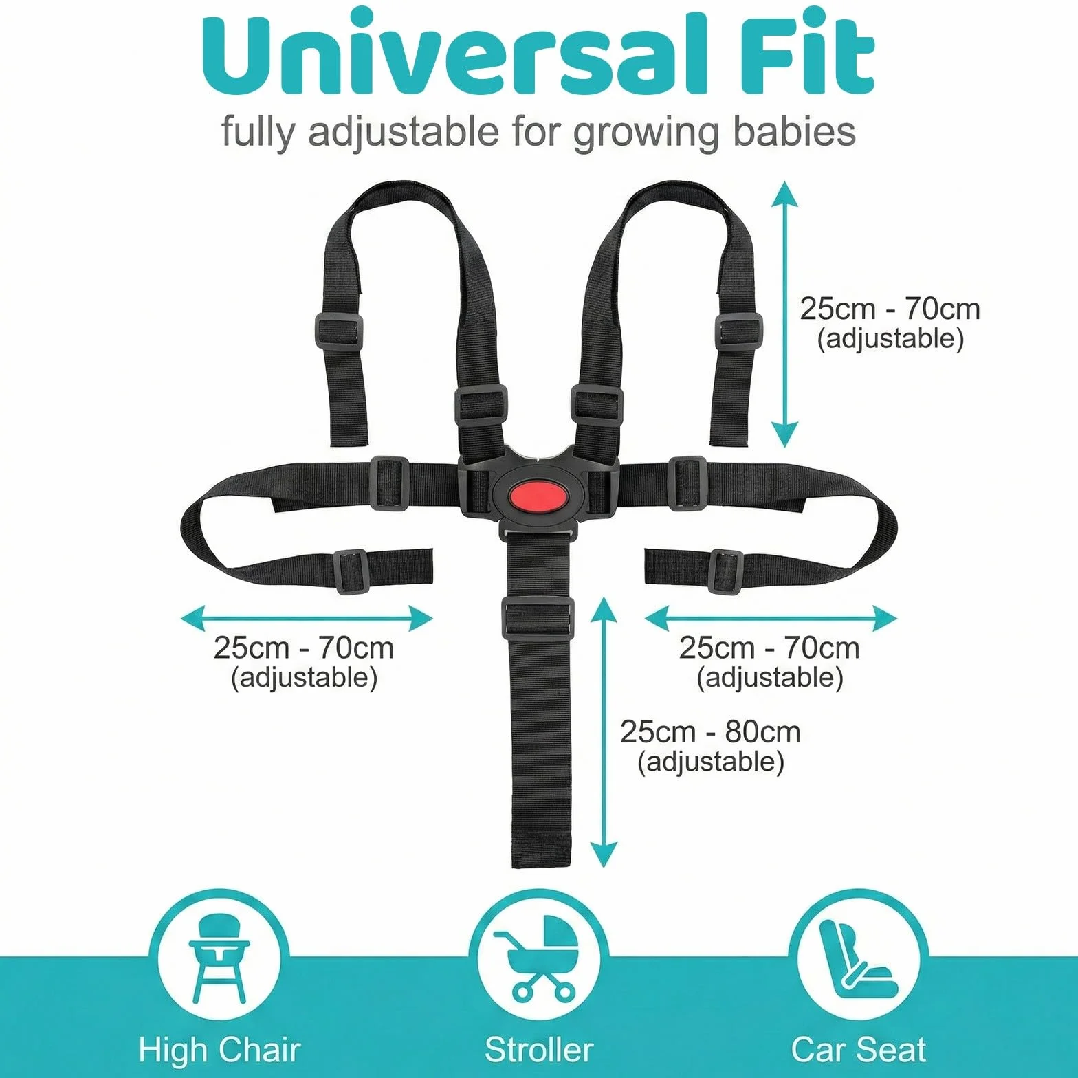 Cinture Universali per Seggiolone Cinghie per Seggiolone a 5 Punti, Regolabile Cintura di Sicurezza per Bambini per Seggiolino Cinghie Passeggini