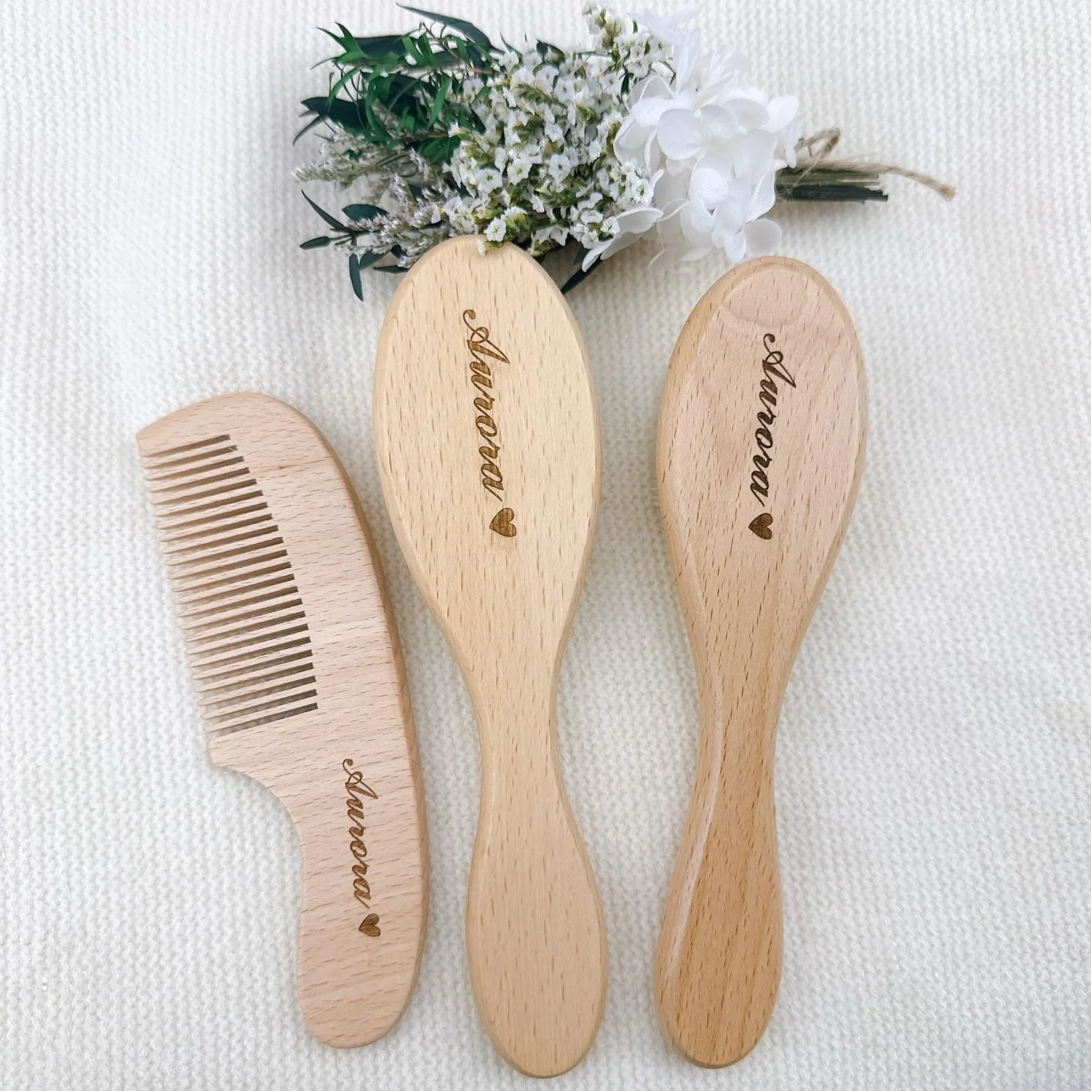 Set Personalizzato Di Spazzola E Pettine In Legno Per Bambini, Spazzola Per Capelli Con Nome Inciso Personalizzato, Regali Premurosi Per Neonati Maschi/femmine
