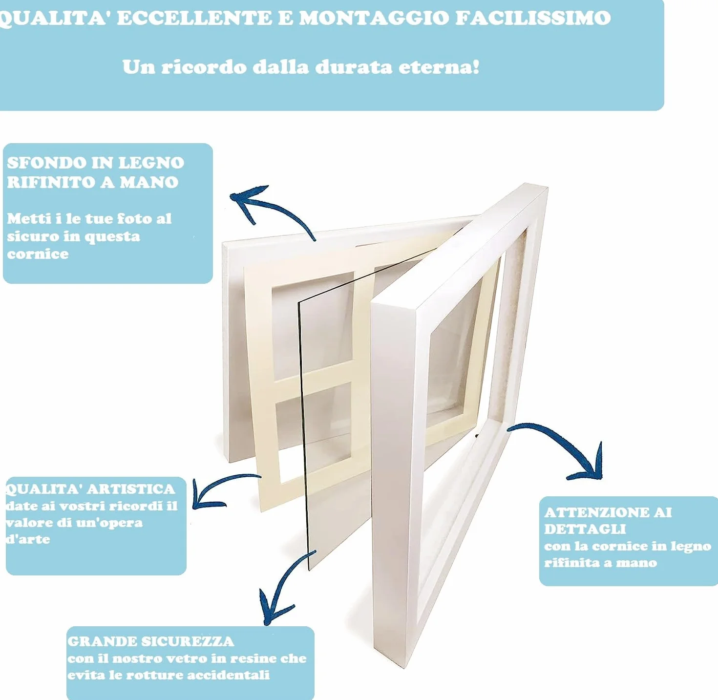Cornice Impronte Neonato – Kit Impronta Mani e Piedi in Legno, Personalizzabile, Idea Regalo e Bomboniera Battesimo – Ricordo Unico per Neonati (Bianca, 30.6 x 24.8 x 2 cm)