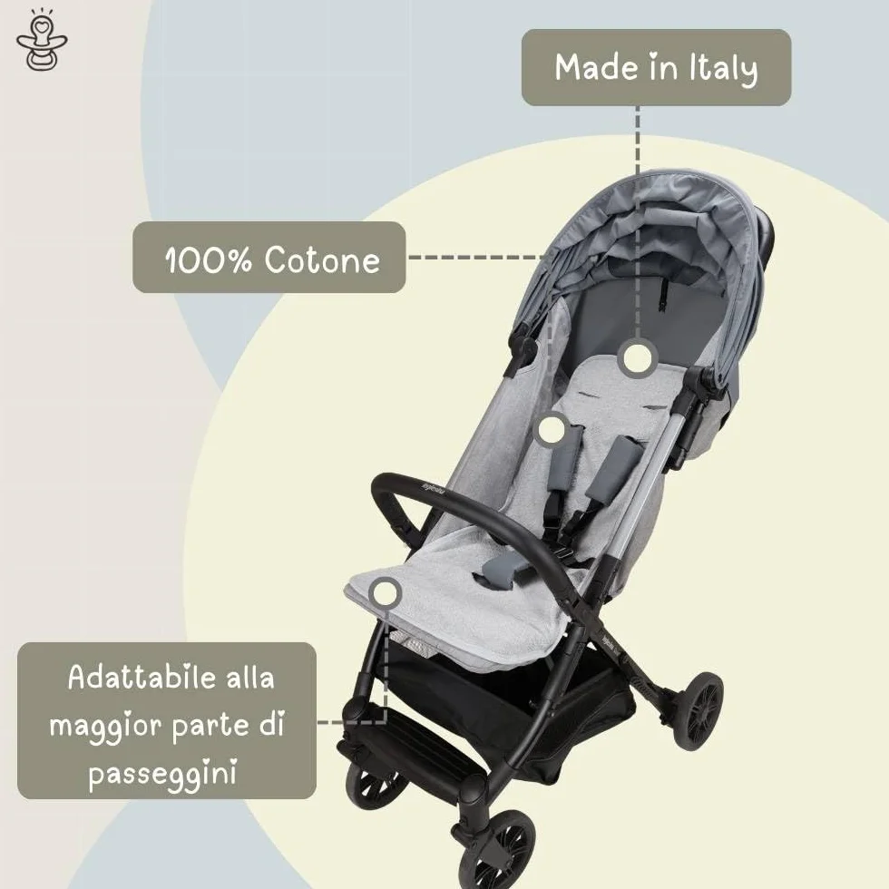 Passeggino Estivo in Spugna di Cotone 100% Certificato Oeko Tex Leggero Traspirante Antisudore per Bambini e Neonati - Made in Italy (Grigio)