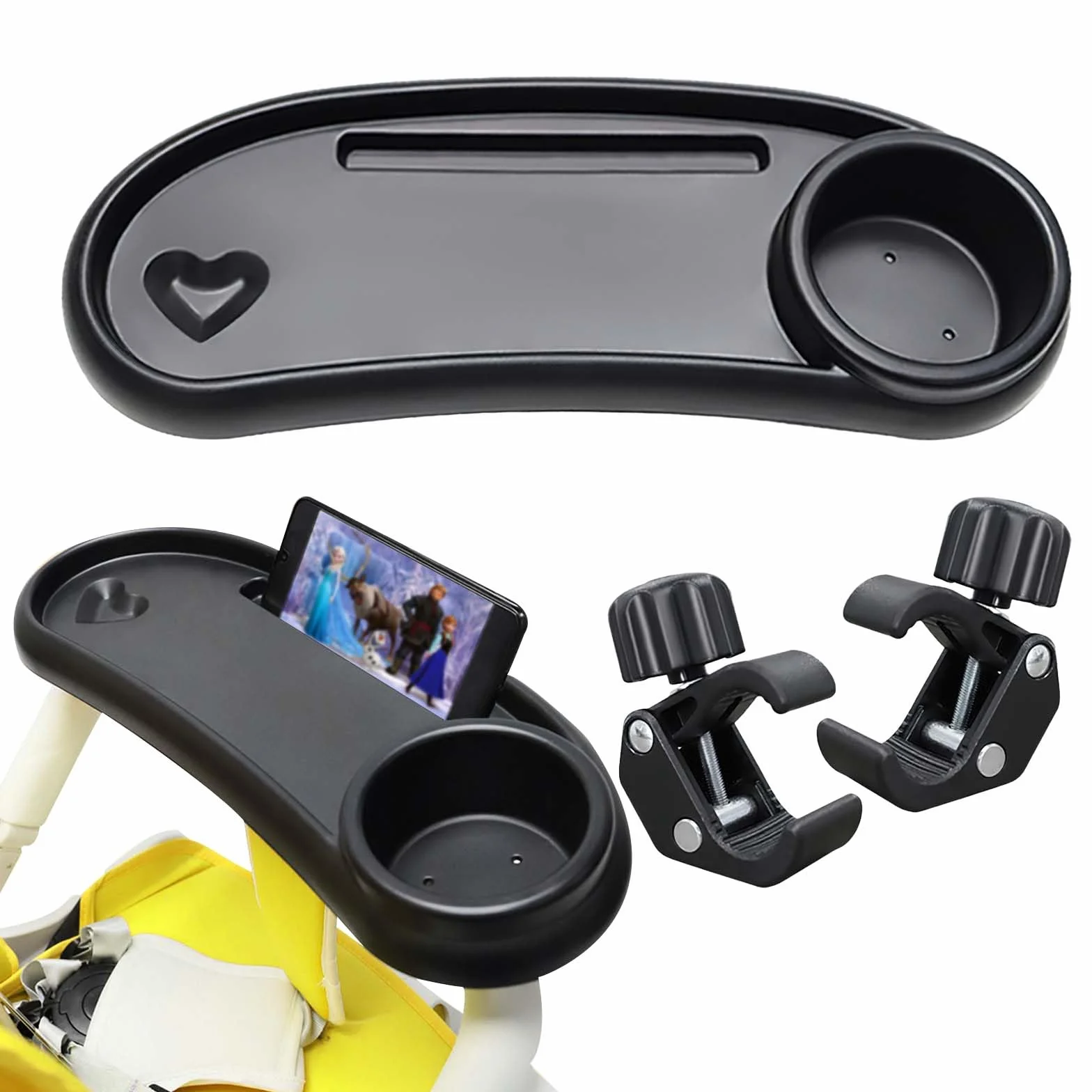 Vassoio Universale per Passeggino, badaren Vassoio Snack per Passeggino, 3 In 1 Girevole a 360 Gradi con Clip Regolabile Vassoio per Passeggino, Adatto Alla Maggior Parte Dei Passeggini con Braccioli