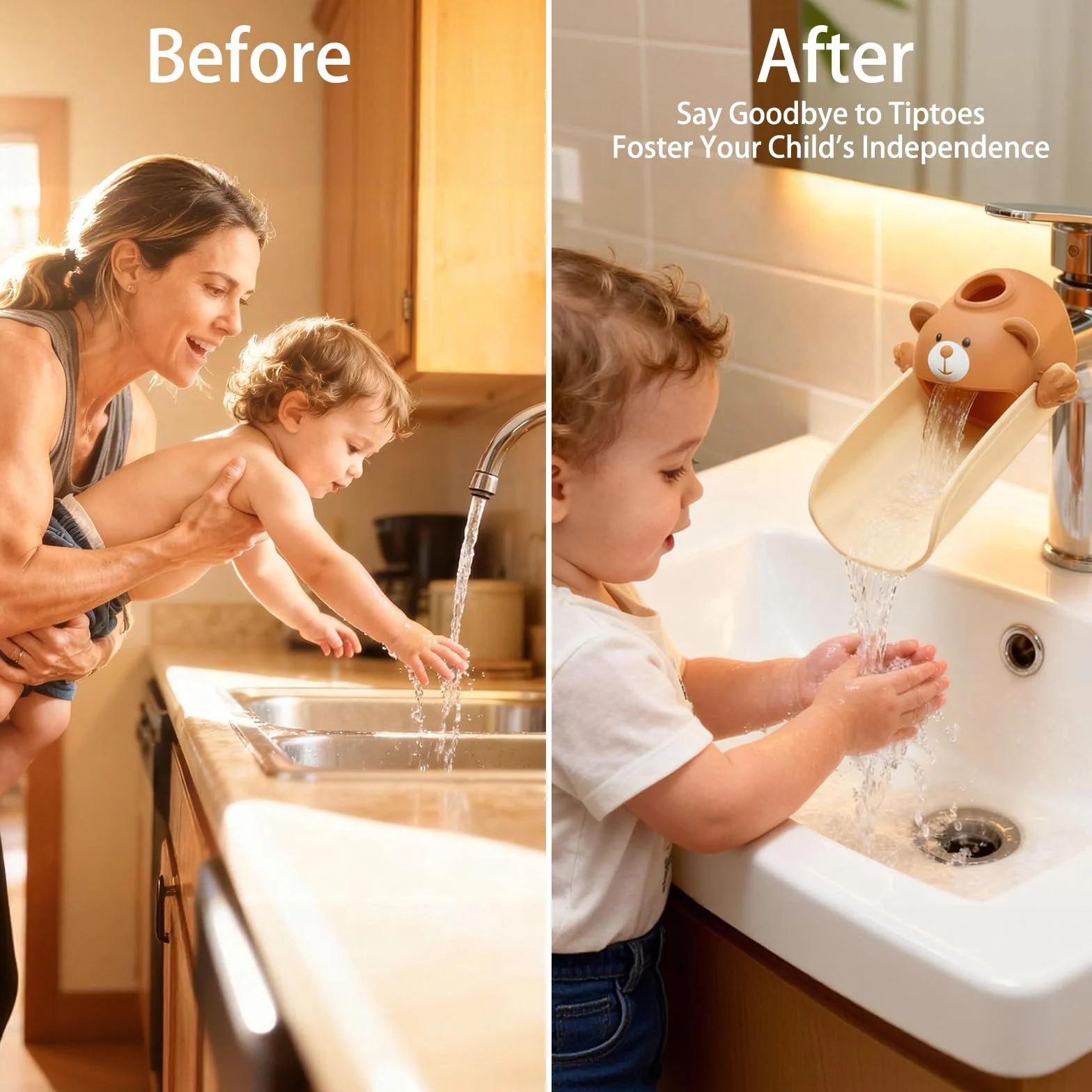 Skyroku Estensore per rubinetto per bambini, estensore per lavello con sensibilità alla temperatura, per lavaggio a mano dei bambini, adatto per bagno, cucina, vasca da bagno (marrone)