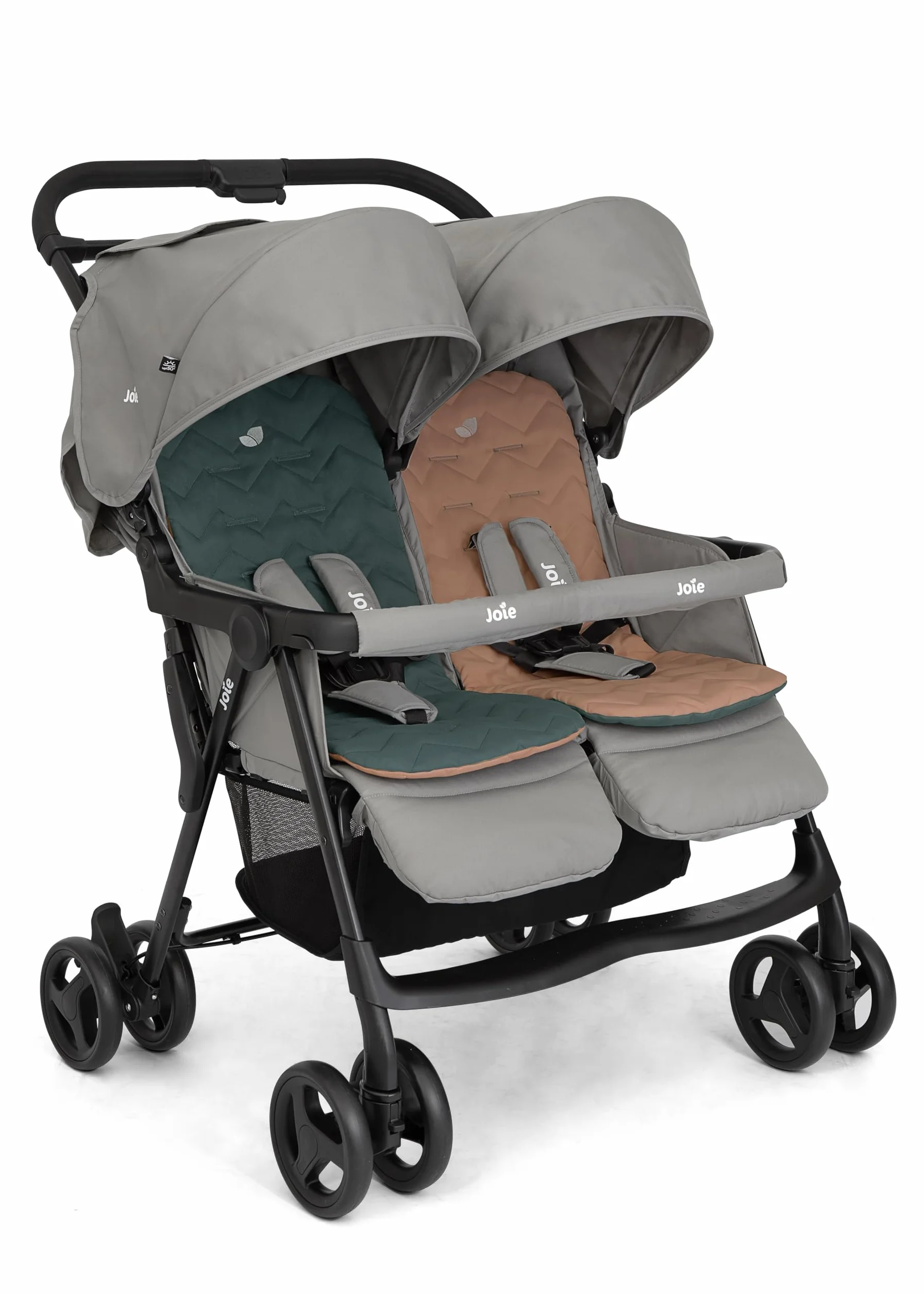 Joie aire™ twin Passeggino gemellare – Passeggino leggero con dimensioni compatte, funzione di sdraiatura piatta, protezione dalla pioggia e due posti, adatto dalla nascita fino a 3 anni (0–15 kg