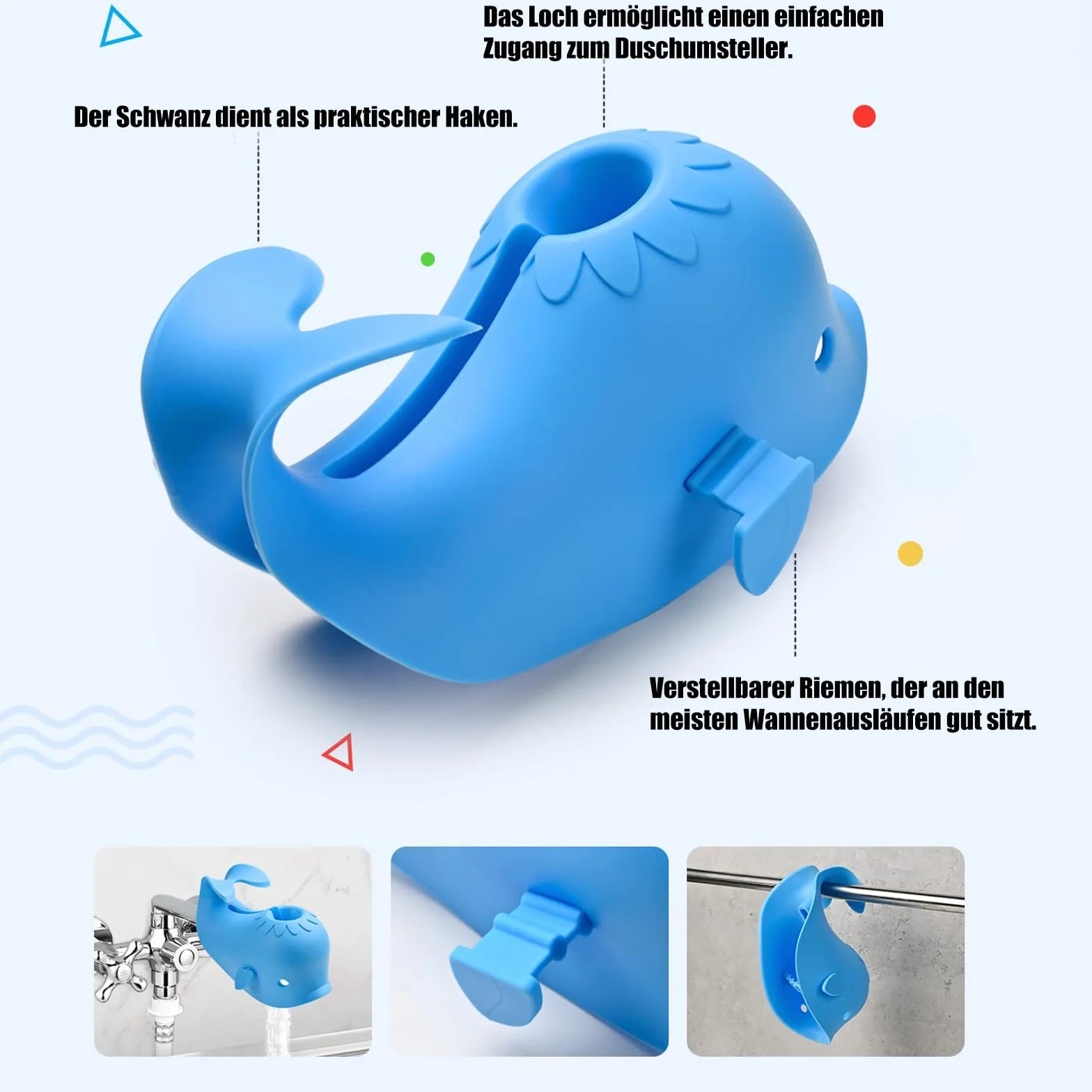 Allungamento rubinetto per bambini, a forma di balena per bambini, in silicone, protezione per rubinetto, per neonati, bambini e bambini, balena, blu