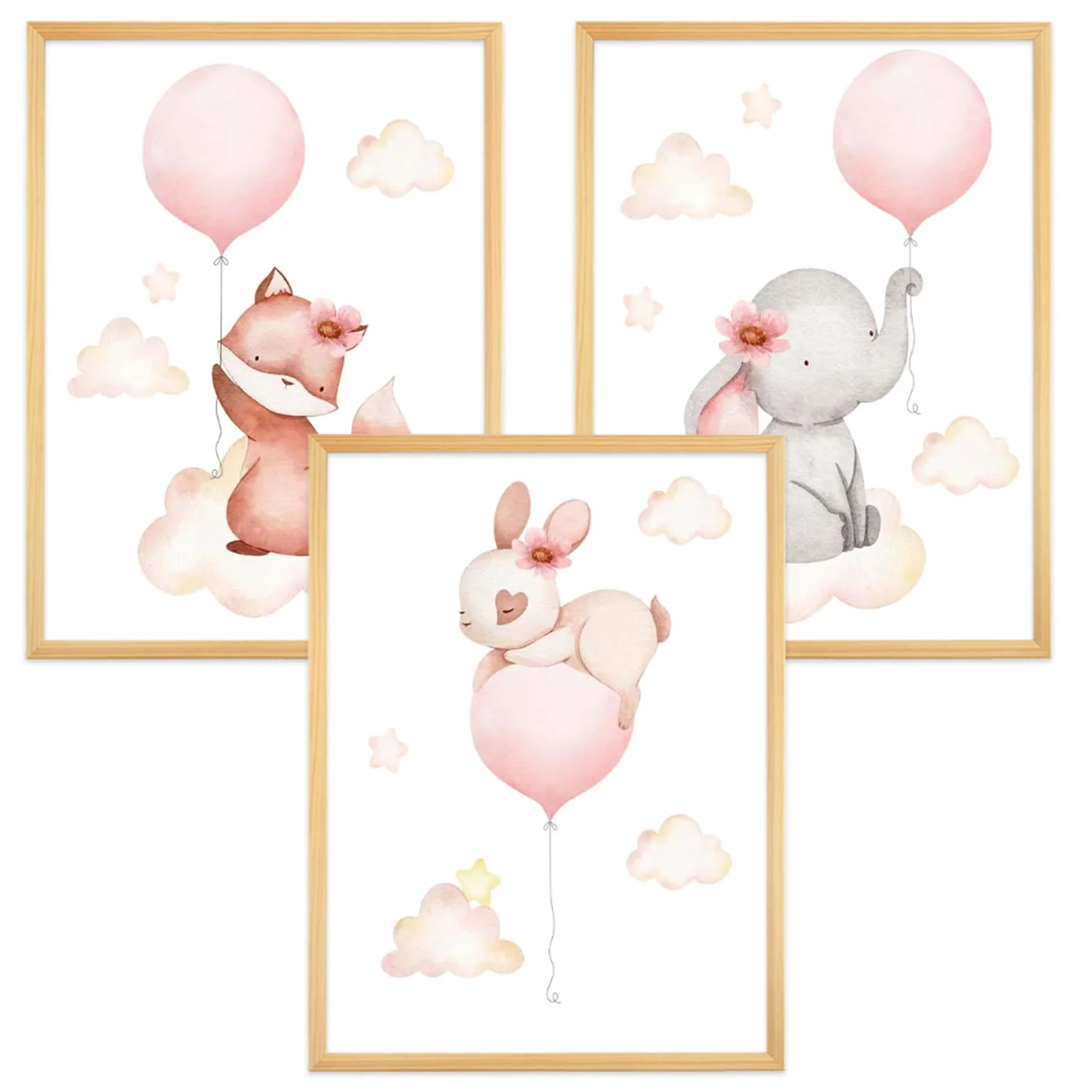 GZYYANG Set di 3 poster per cameretta dei bambini, formato A4, decorazione per la cameretta dei bambini, con animali, per la cameretta dei bambini, senza cornice