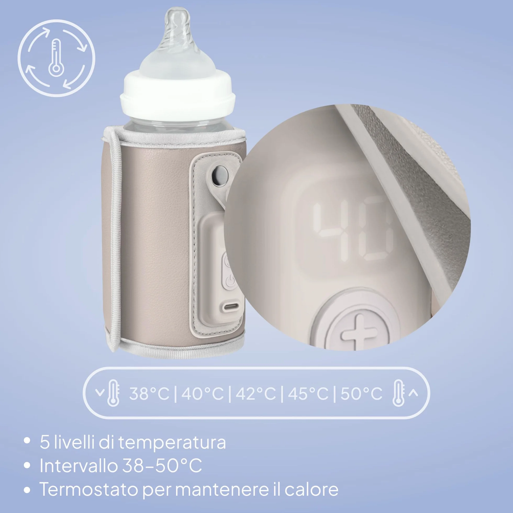 LIONELO Thermup Go Scaldabiberon portatile per mantenere la temperatura, Alimentato tramite il cavo USB Mantenere temperatura di latte e pappe neonato, Scaldabiberon auto, Senza BPA Piccolo e leggero