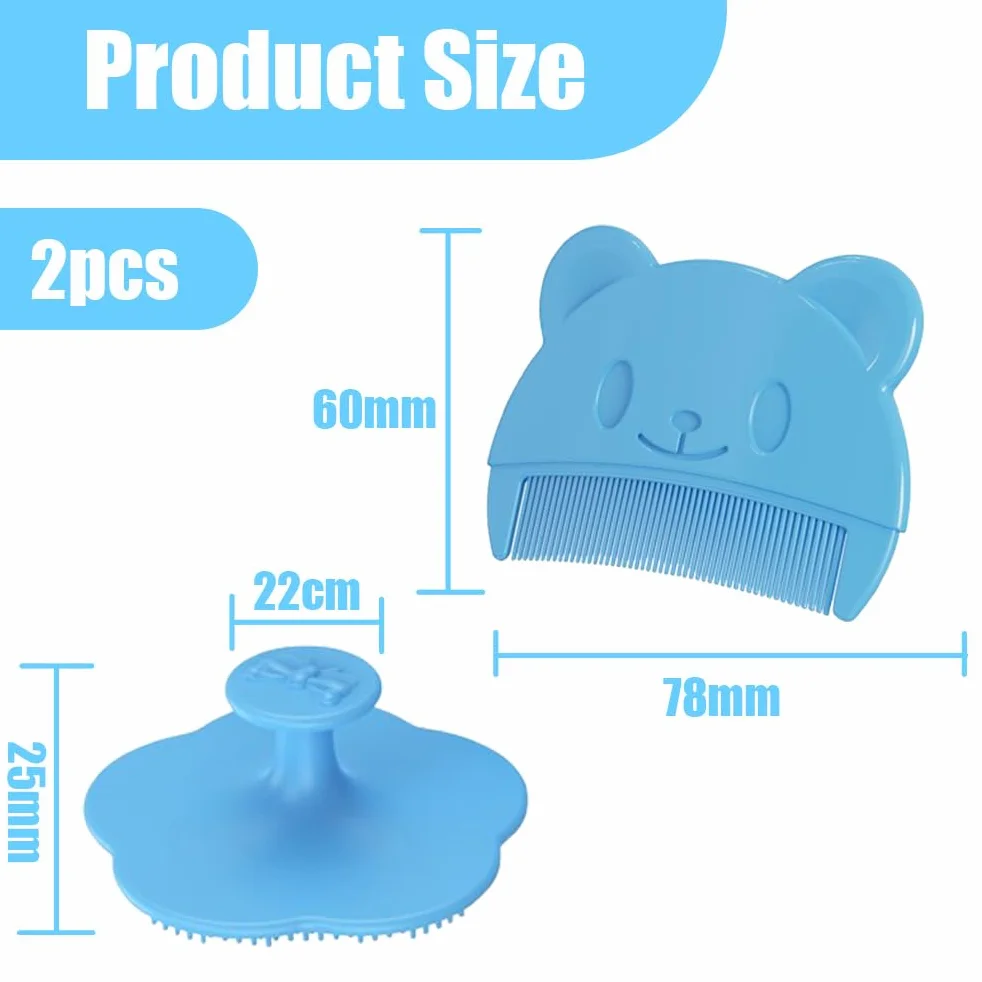 Set di 2 Pettini per Neonati in Blu - Pettini e Spazzole in Silicone per il Massaggio del Cuoio Capelluto - Ideali per i Piccoli Bambini