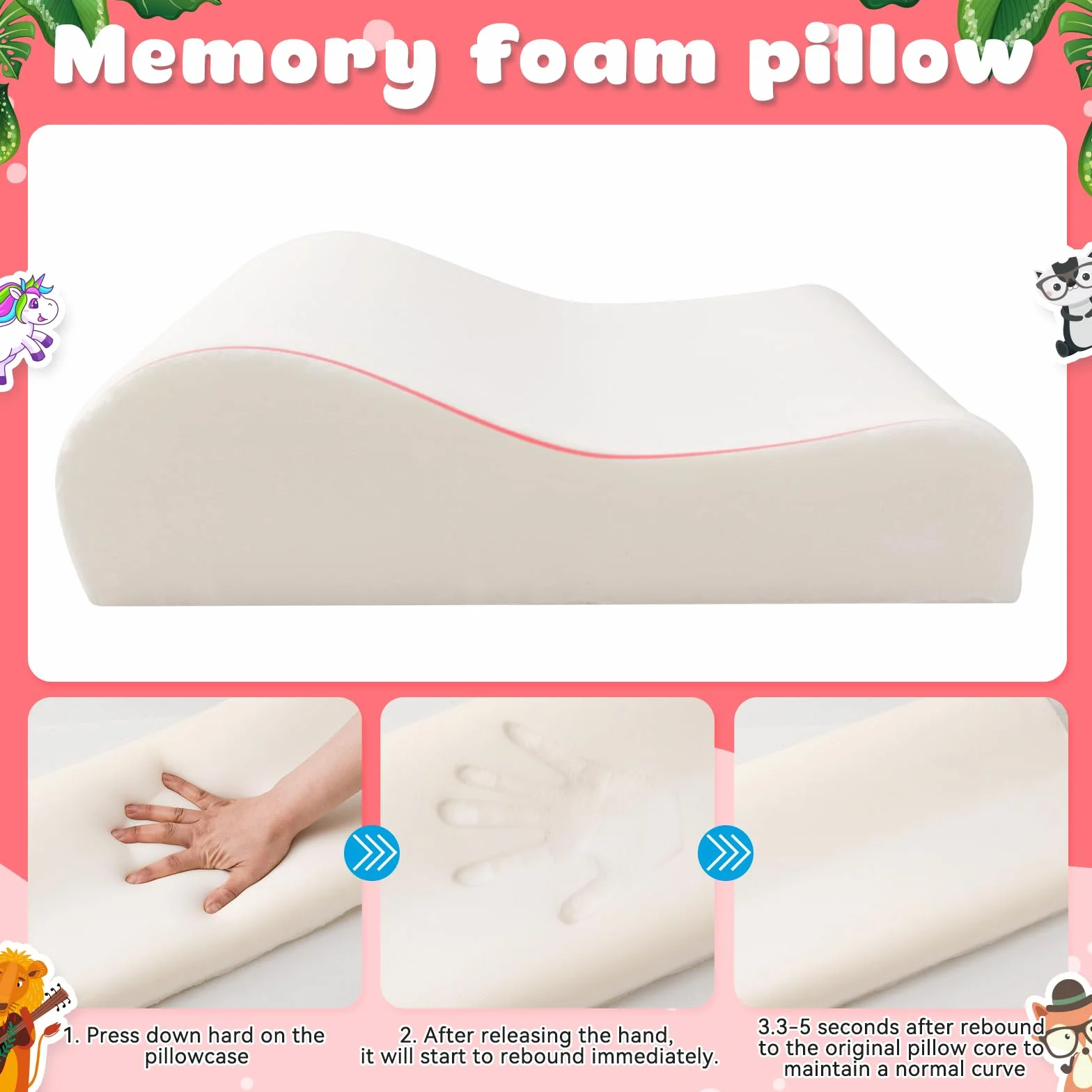 Cuscino Memory Foam Bambini,Cuscino Culla,Cuscino per Bambini con Federa,Ipoallergenico,Anti Acari,Cuscino per Bambini per Sonnellini per Ragazzi e Ragazze (3-10 Anni) (Unicorno)