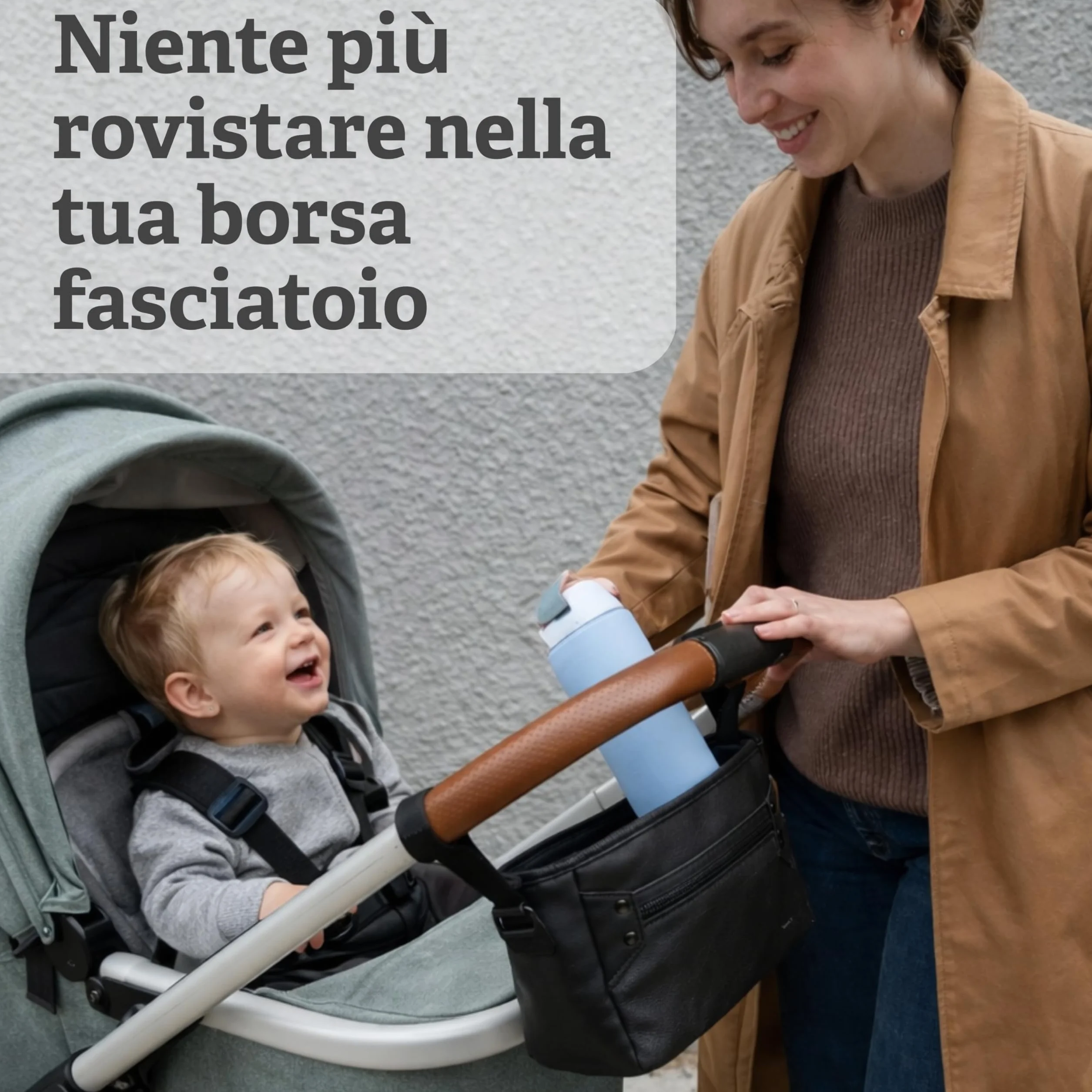 Itzy Ritzy Organizer regolabile per passeggino, dotato di due tasche frontali integrate con cerniera e cinghie regolabili per adattarsi a quasi qualsiasi passeggino, caffè e crema
