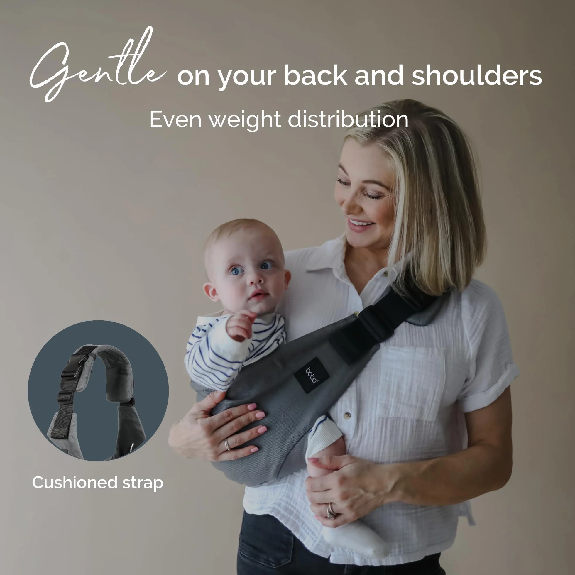 Boba Buddy Fascia Porta Bebe - 100% Cotone, Fascia Laterale Porta Bambino Ergonomico con Spallacci Regolabili, Fibbie di Sicurezza e Seduta Ampia, Include Borsa (9-48 Mesi/8-20 kg) - Grey