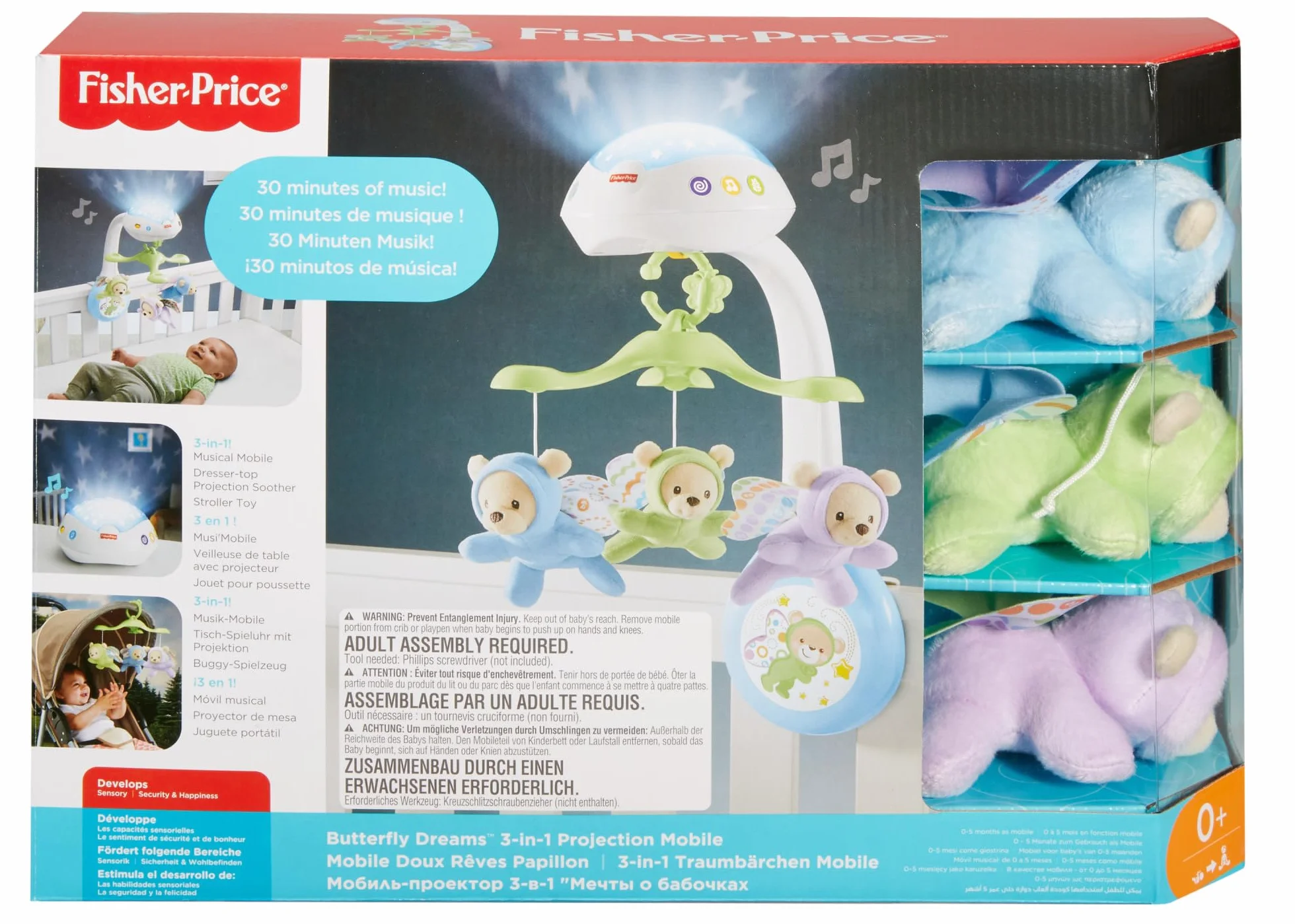 Fisher-Price - La Giostrina Degli Orsetti, giostrina motorizzata con la proiezione di luci stellate e tre modalità sonore calmanti, segue le fasi di crescita del bambino, per bimbi da 0+ mesi, CDN41
