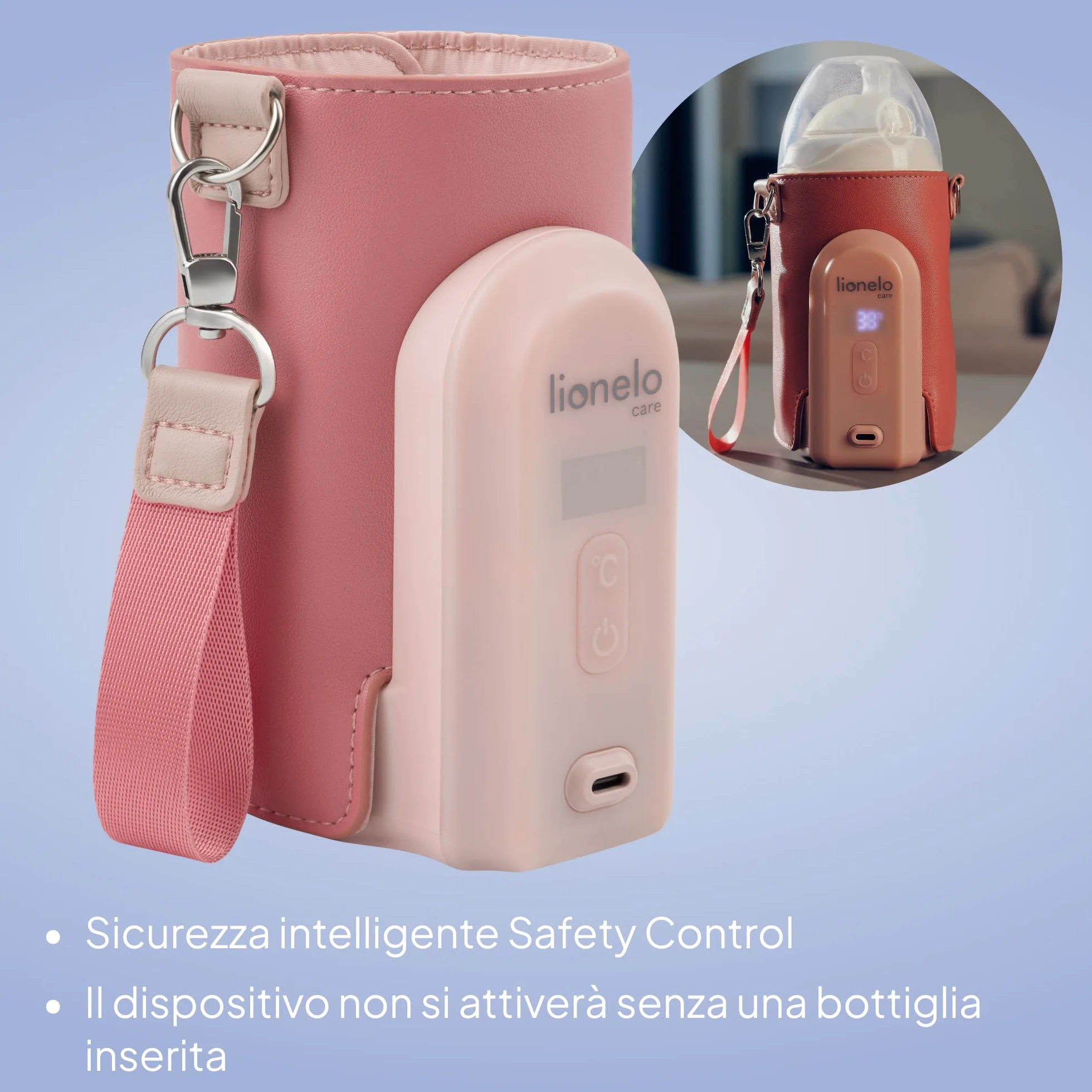 LIONELO Thermup Go Evo Scaldalatte Portatile per biberon per Neonati, Mantiene Liquidi caldi, 5 Temperature operative da 38 a 50°C Ricarica USB-C, Fino a 9 Ore di Funzionamento