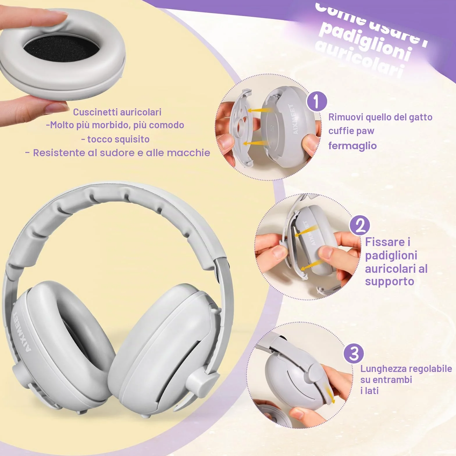 AIXMEET Paraorecchie 2 in 1 per bambini con riduzione del rumore, protezione acustica professionale per bambini da 0 a 36 mesi, riduce i danni all'udito e migliora il sonno