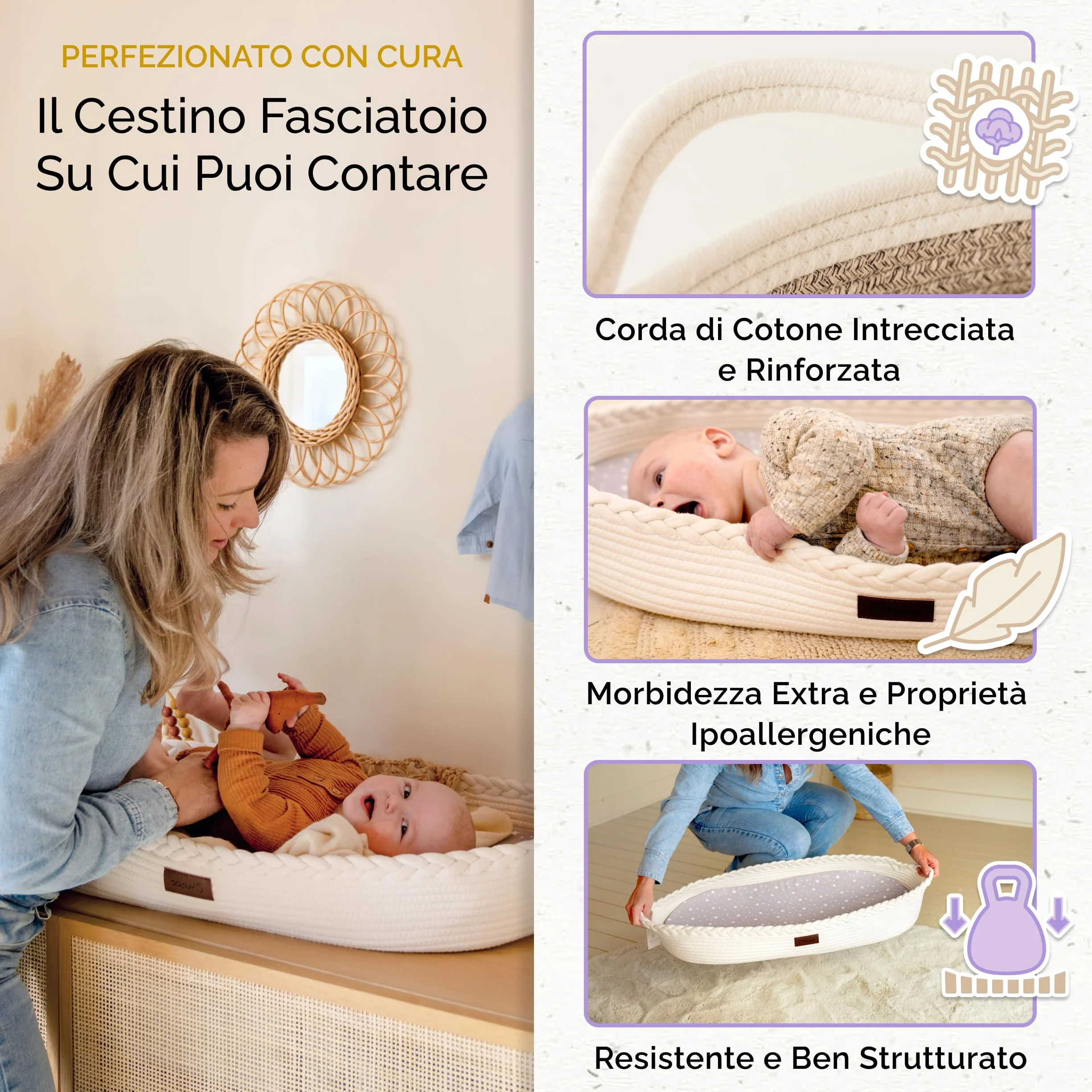 Yunioo Cesta Fasciatoio per Neonato con Materassino Impermeabile Fasciatoio Portatile Neonato Morbido Cuscino Adatto a Cassettiera e Piano Per il Cambio