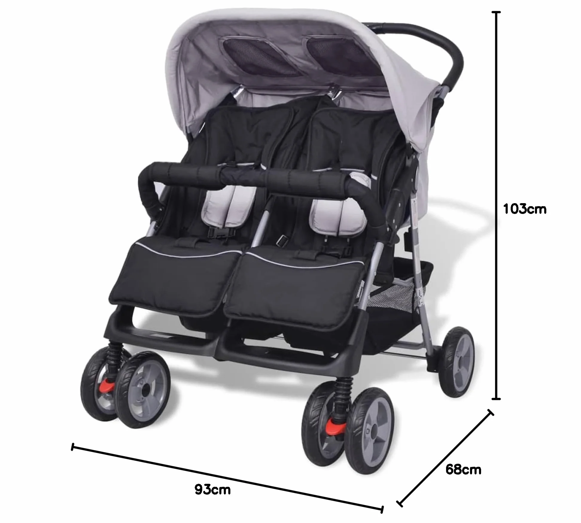 LAPOOH Passeggino Gemellare in Acciaio Grigio e Nero,Bebè e Bimbi,Trasporto Bebè,Passeggini(SPU:10110)