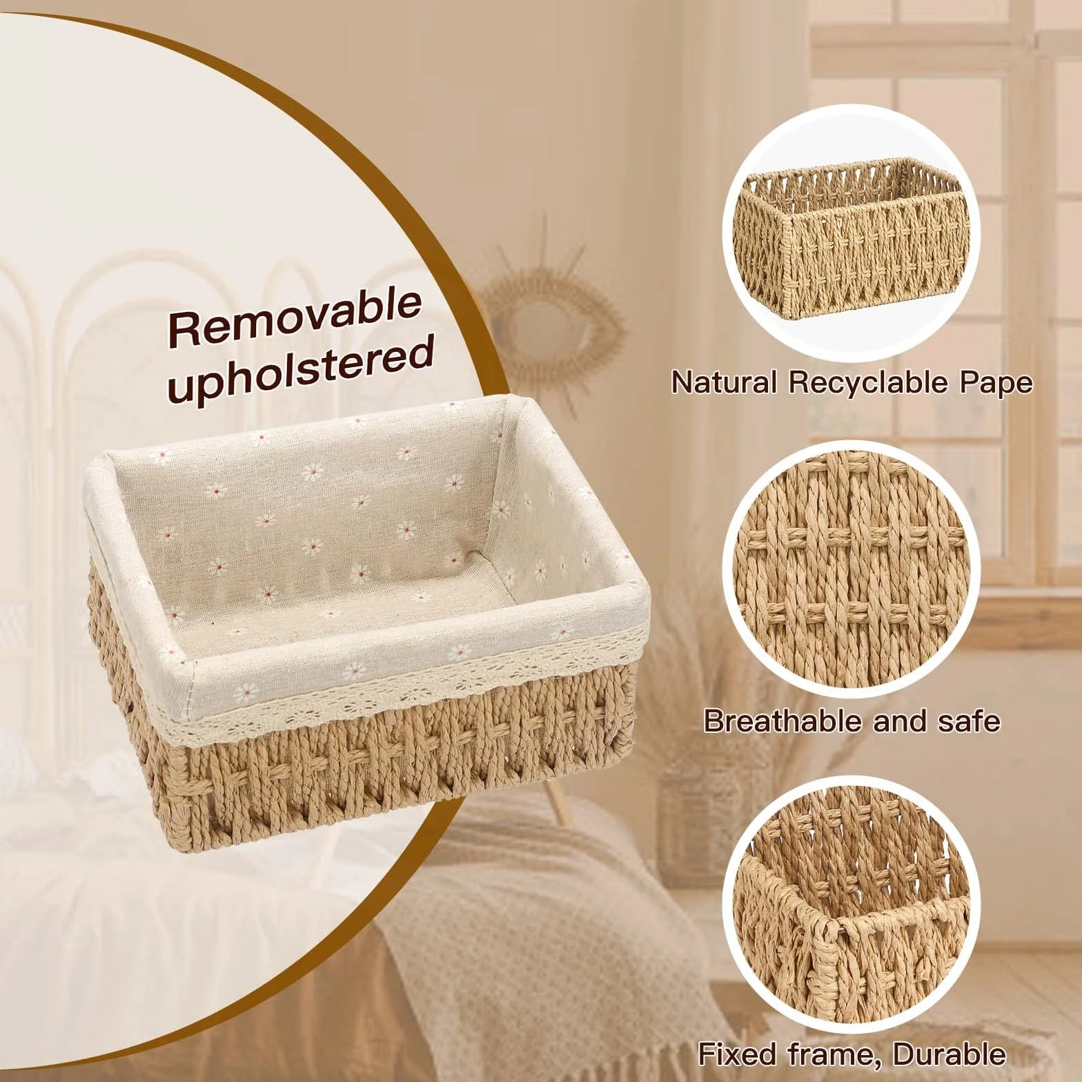 Sosayet Cestino Portaoggetti e Porta Giocattoli - Set di 3 Organizer Intrecciati per Bagno, Fasciatoio e Camerette - Piccoli Contenitori in Tessuto Riciclabile
