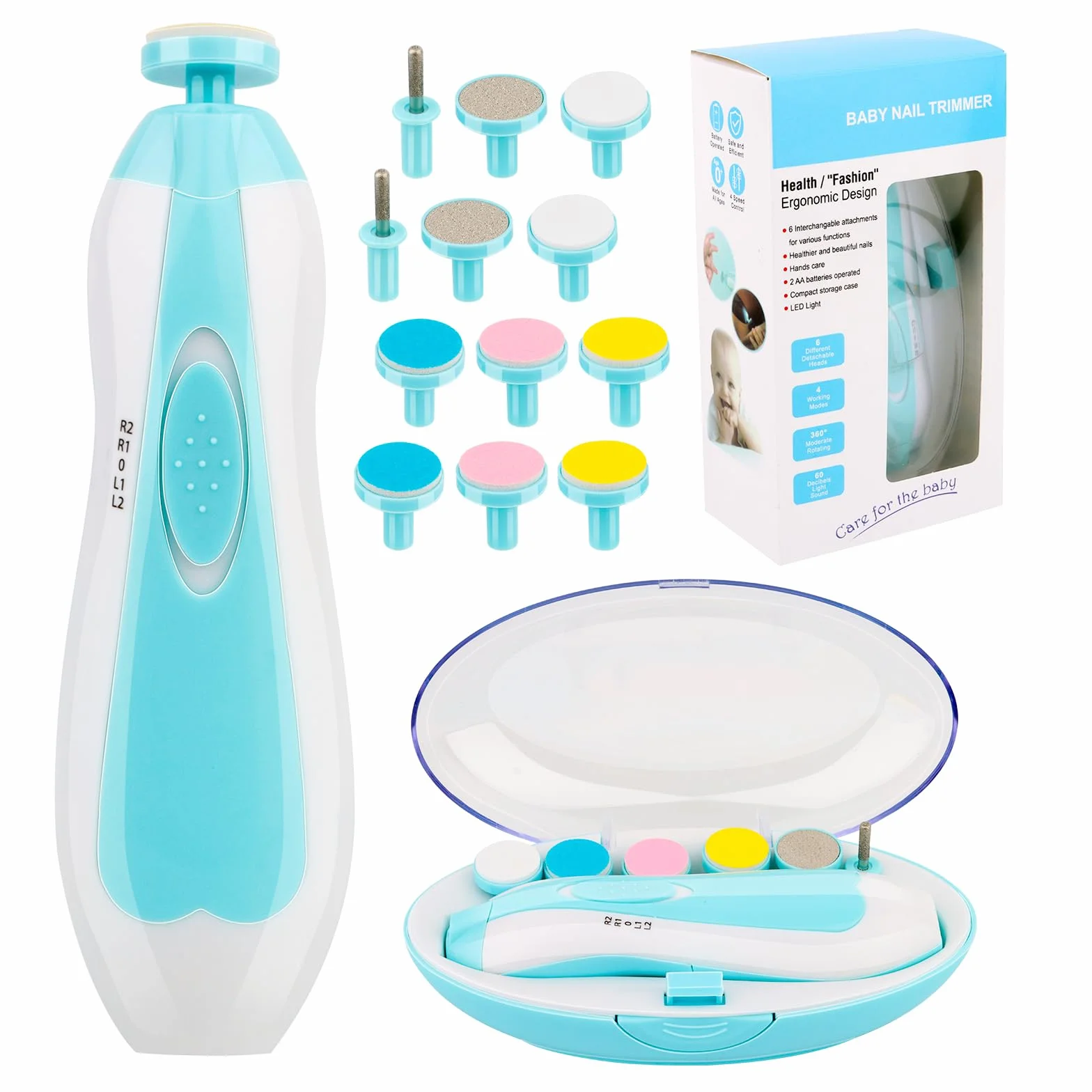 Lima per Unghie Elettrica per Bambini, 14 in 1 Kit Lima Per Unghie Per Bambini, Lima Elettrica per Unghie Neonato con 12 Testina di Ricambio, per Unghie, Manicure e Pedicure a Basso Rumore