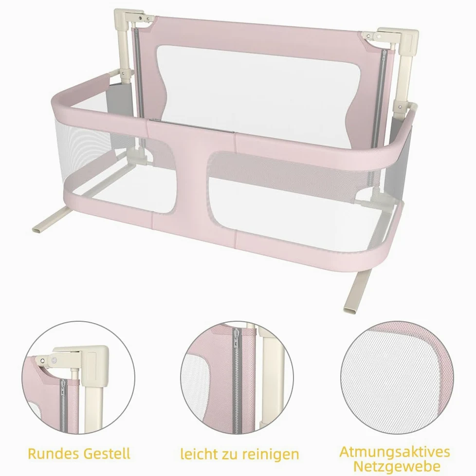 LANTUS Sponda Letto Bambini 2 in 1 Sbarra Letto Barriera Lettino o Cododo Lettino per Viaggi o Vacanze, Facile da Trasportare,120 * 50 * 105 cm (Rosa)