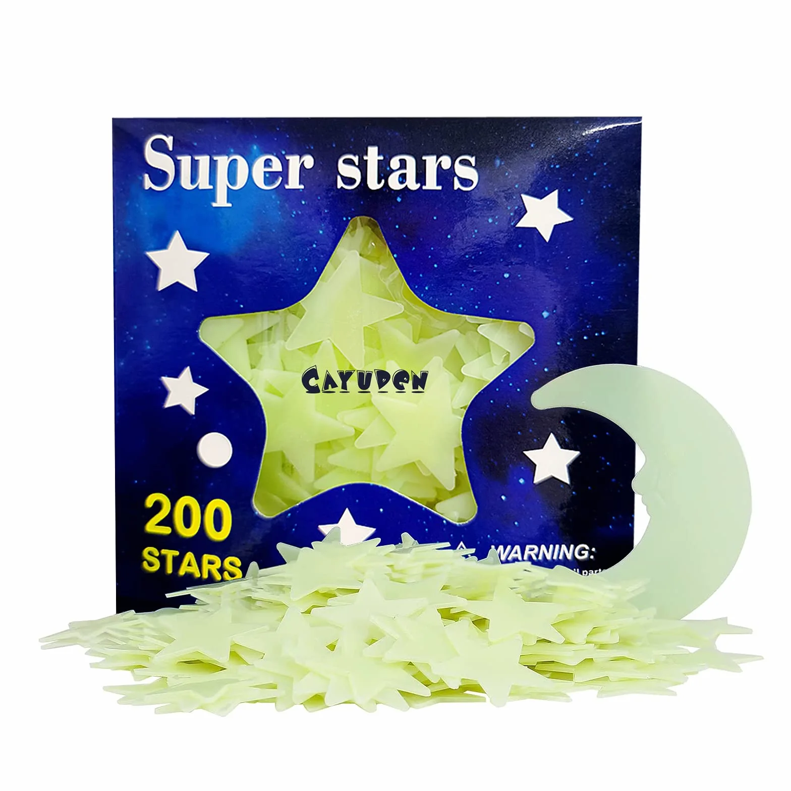 Adesivo da Parete con Stelle Luminose, CAYUDEN 201 Pezzi Decorazione a Pois con Luna Stelle Decalcomanie da Soffitto a Parete Verde Stelle Luminose per la Cameretta dei Bambini Camera Soggiorno